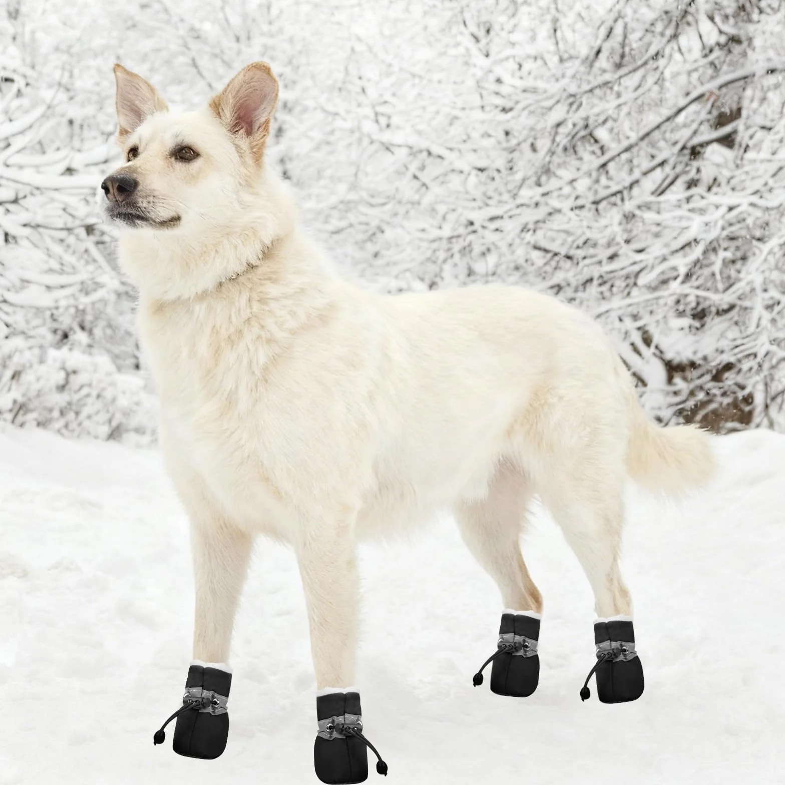 Buty dla psów, buty śniegowe dla psów, ciepłe skarpety dla psa, z regulowanymi odblaskowymi paskami, antypoślizgową podeszwą, ochraniaczem na łapy psów dla małych średnich (czarne-rozmiar 7
