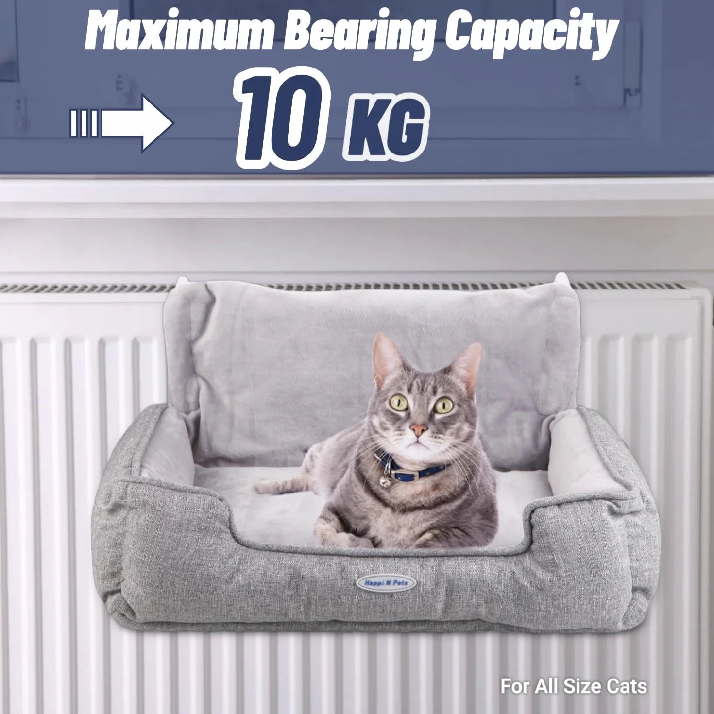Happi N Pets Duże legowisko grzejnikowe dla dużych kotów, przestronna okonia dla kota na grzejniki, przytulna leżanka grzewcza z regulowanym haczykiem na różne grzejniki, nadająca się do prania osłona