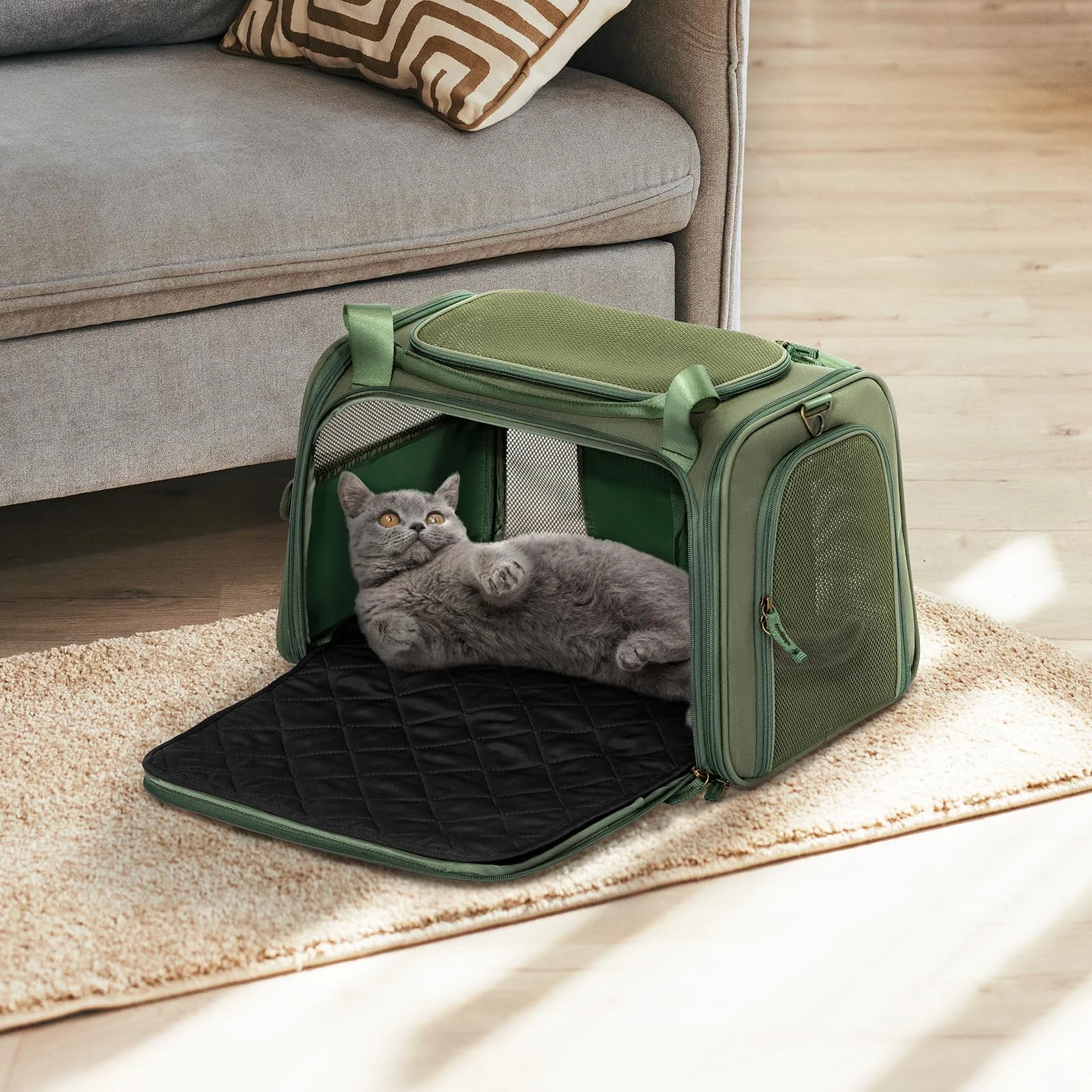 Petsfit Nosidełko podróżne dla psów, miękkie, jednostronne, lekkie nosidełko podróżne, dla małych psów i kotów, z rozszerzalną matą, ulepszone, o dużej przestrzeni, miękkie, jednostronne nosidełko dla