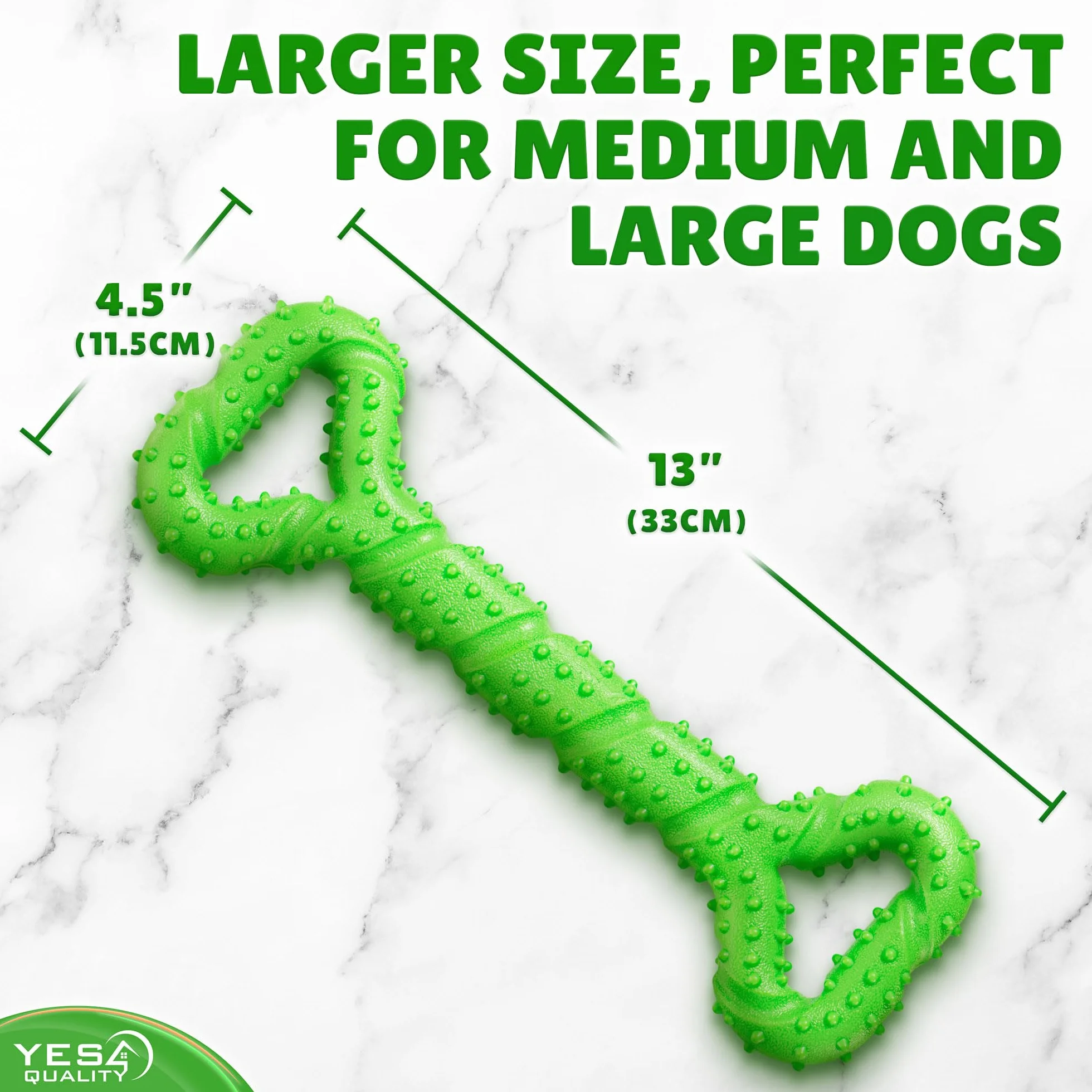 Yes4Quality - Dog Chew Toy - 33 cm, Green - Tough Bone Toy for Aggressive Chewers - Mentally Stimulating Pet Enrichment Toy to Keep Dogs Busy