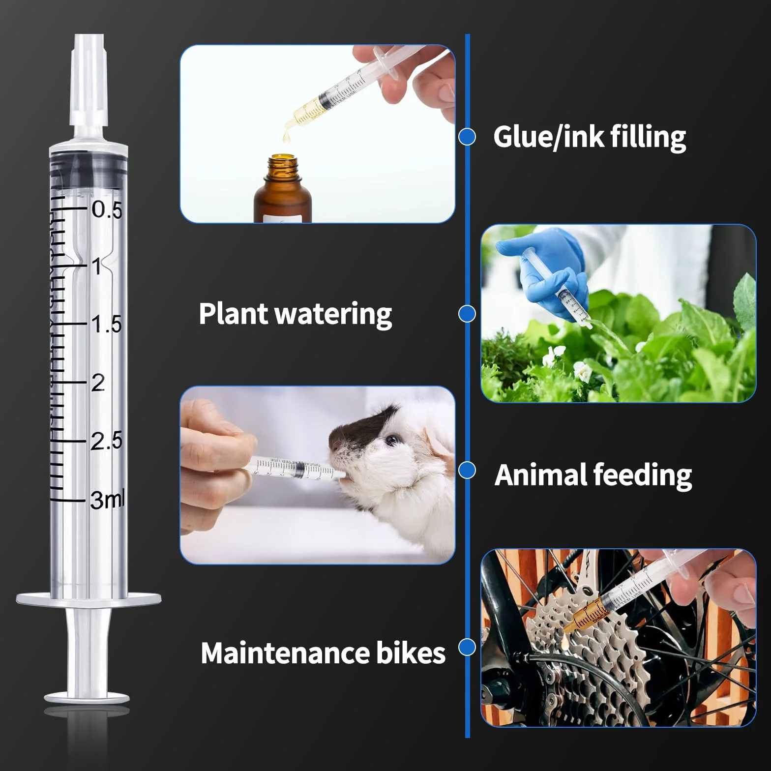 60 sztuk strzykawek 3 ml, pakowane pojedynczo z nasadkami, jednorazowe strzykawki 3 ml, strzykawka z miarką płynu, strzykawka 3 ml, do karmienia zwierząt domowych, laboratoriów, płynów i nawadniania