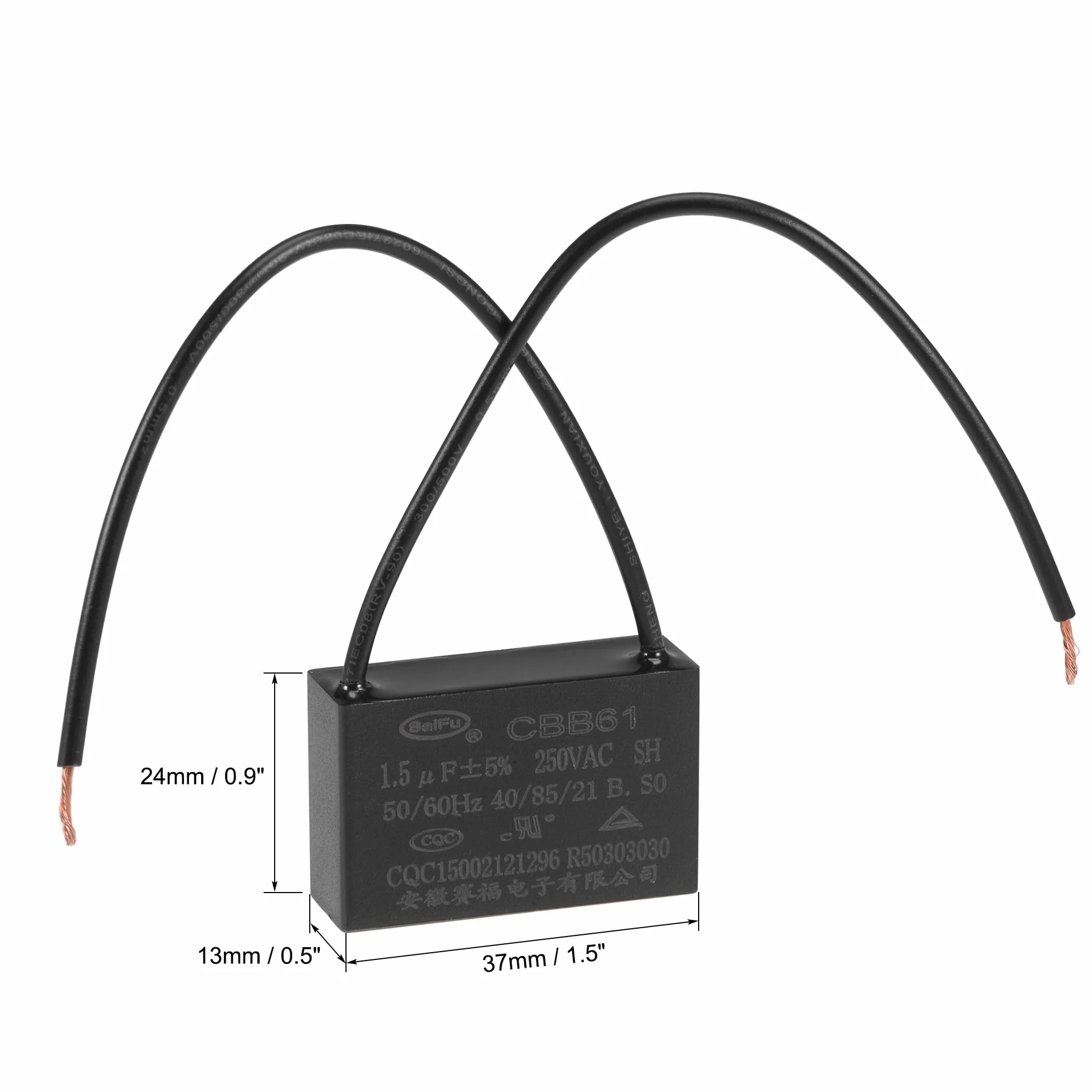 sourcing map Kondensator sufitowy CBB61 1.5uF 250 V AC 2 przewody metalizowany kondensator z folii polipropylenowej 37 x 24 x 13 mm do generatora pompy elektrycznej, 2 sztuki