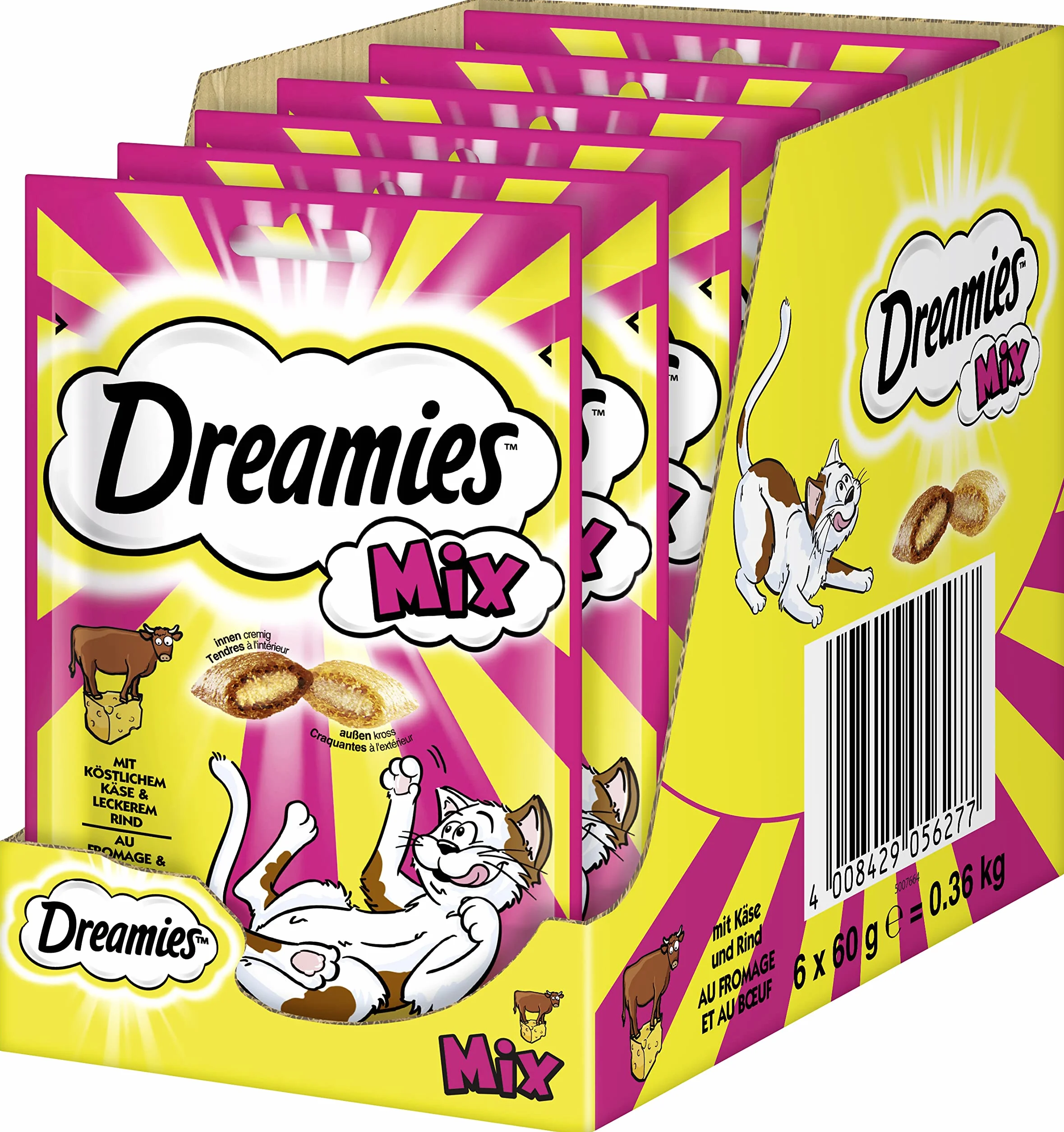 Dreamies Klassiker Przekąska dla Kotów, Wołowina/Ser, 6 x 60 g