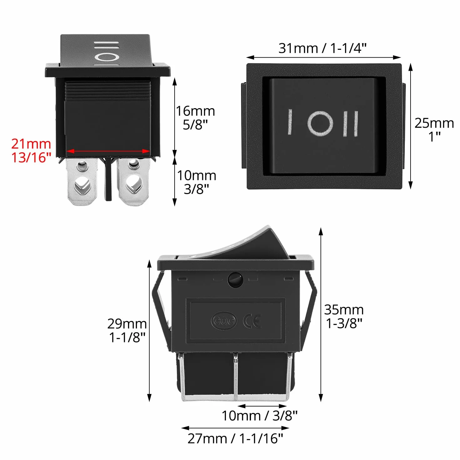 QWORK przełącznik Rocker ON-OFF-ON DPDT 6Pin 16A 250VAC czarny