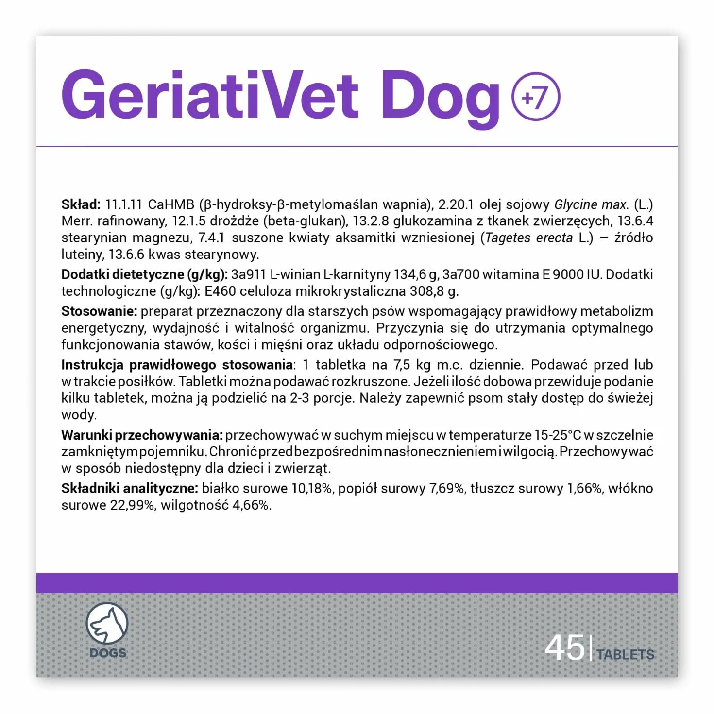 VET EXPERT GERIATIVET DOG - preparat wspomagający dla starszych psów 45 tab