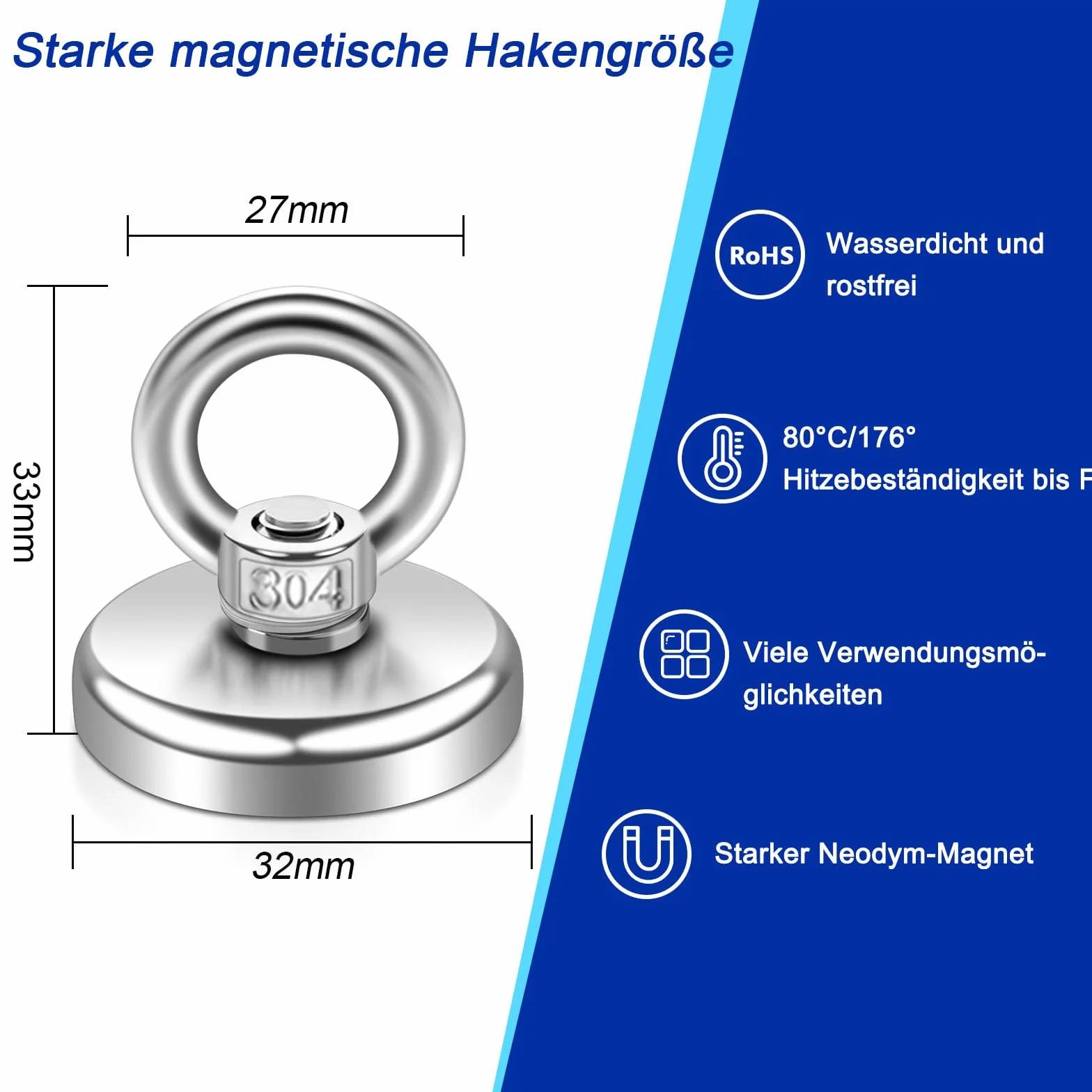 Magnesy neodymowe 45kg 32mm do łowienia magnetycznego 2 sztuki z otworem