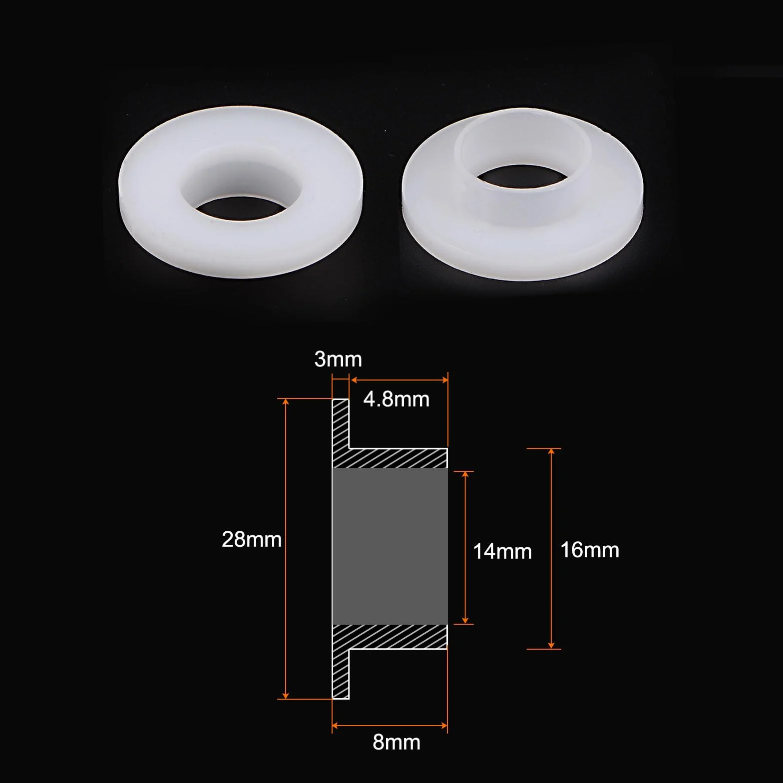 QUARKZMAN 10 szt. tuleja kołnierzowa łożysko 14 mm otwór 16 mm AD 8 mm długość nylonowe tuleje do wałka białe