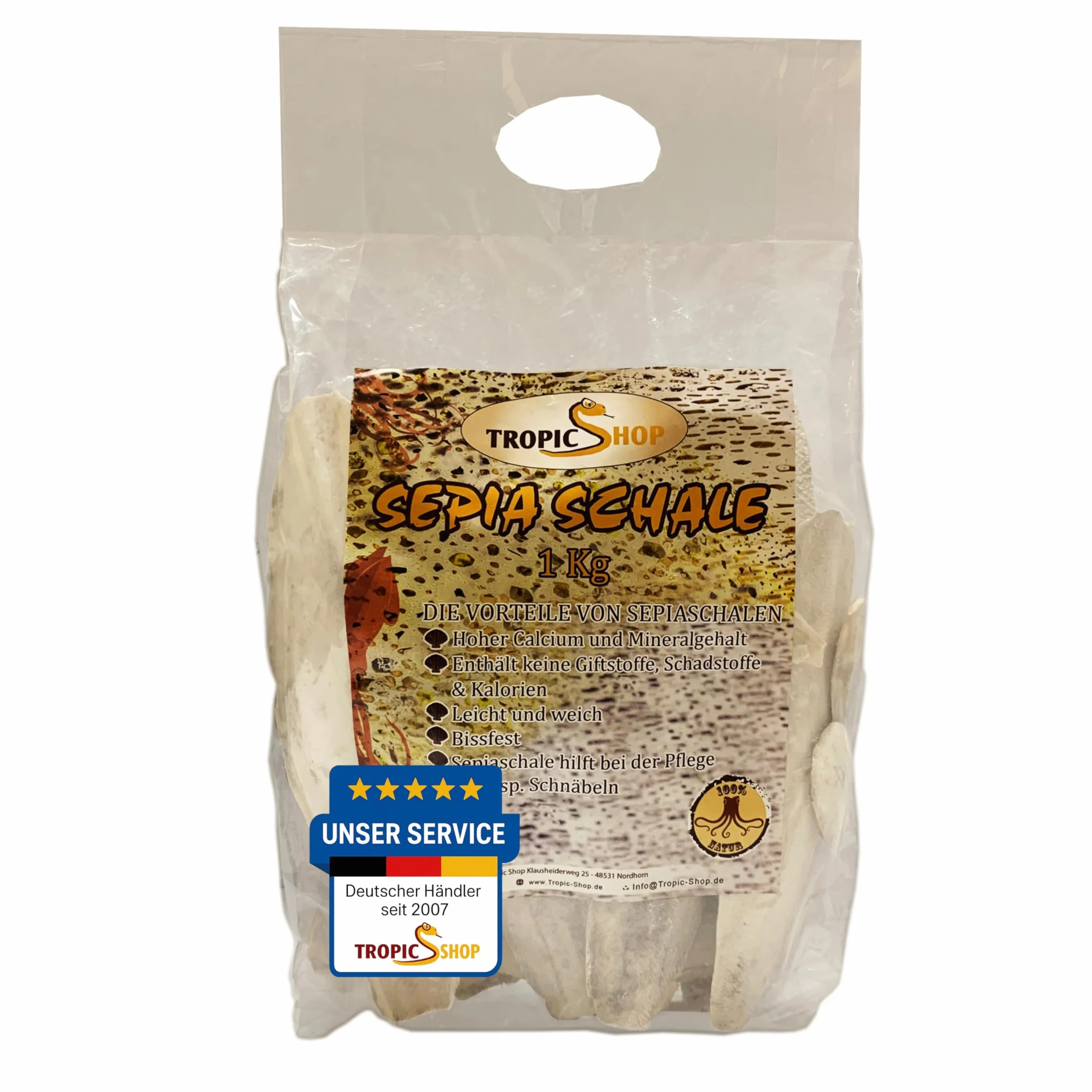 Tropic Shop, 1 kg 12-25 cm, duże miseczki sepia, 100% czysta jakość, optymalne wsparcie zdrowia, zaopatrzenie w wapń, pielęgnacja i budowa premium, odpowiednie dla gadów i ptaków