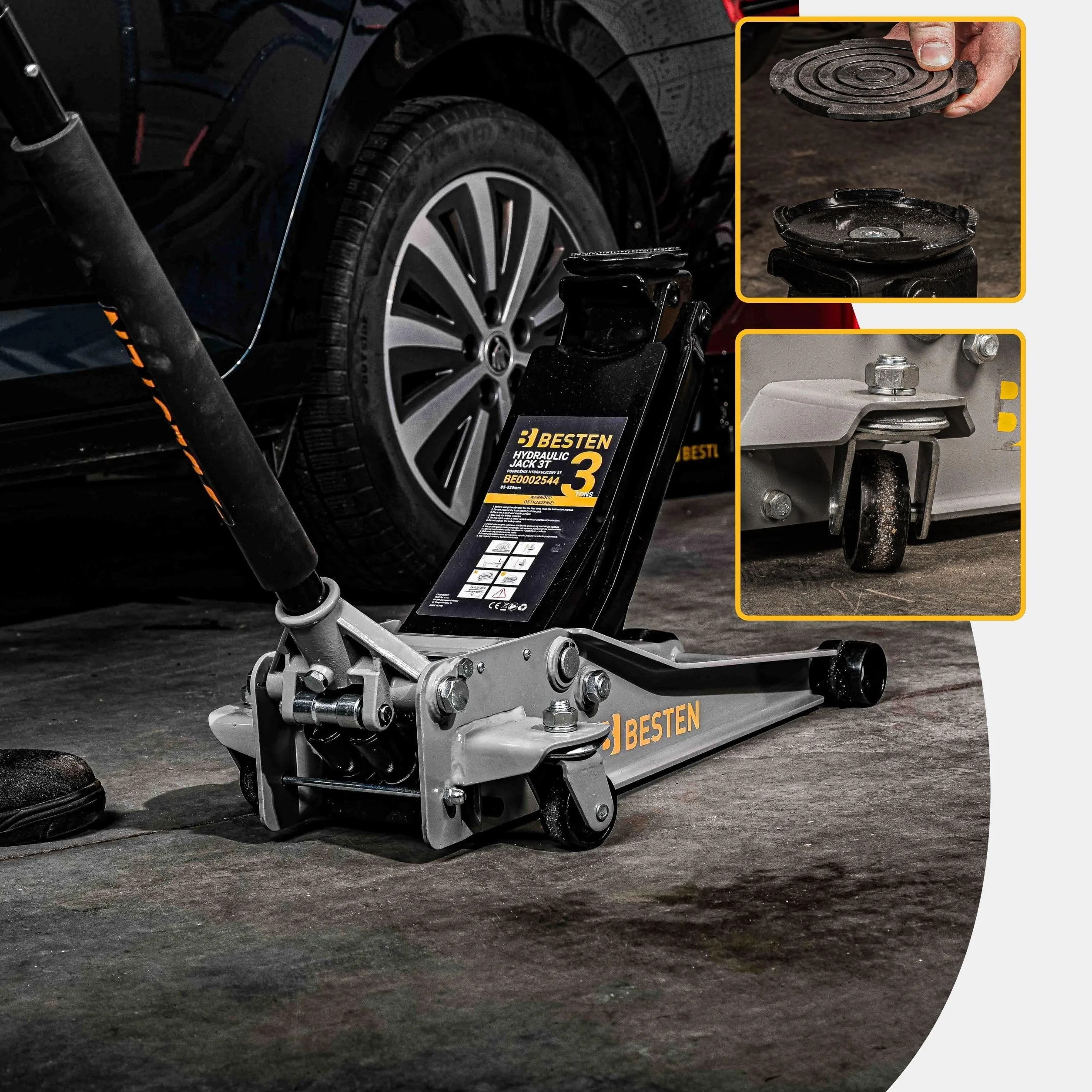 BESTEN Podnośnik hydrauliczny niskoprofilowy 3T 85–520 mm Quick-Lift