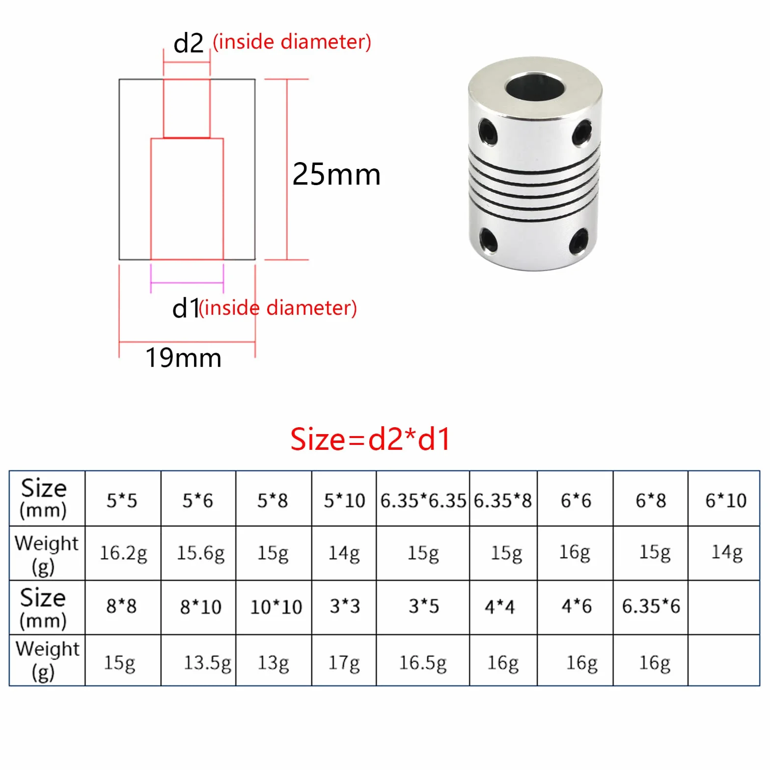 Elastyczne sprzęgło ze stopu aluminium 8 mm do 8 mm Elastyczne sprzęgło wału do drukarki 3D maszyny CNC (10 sztuk)