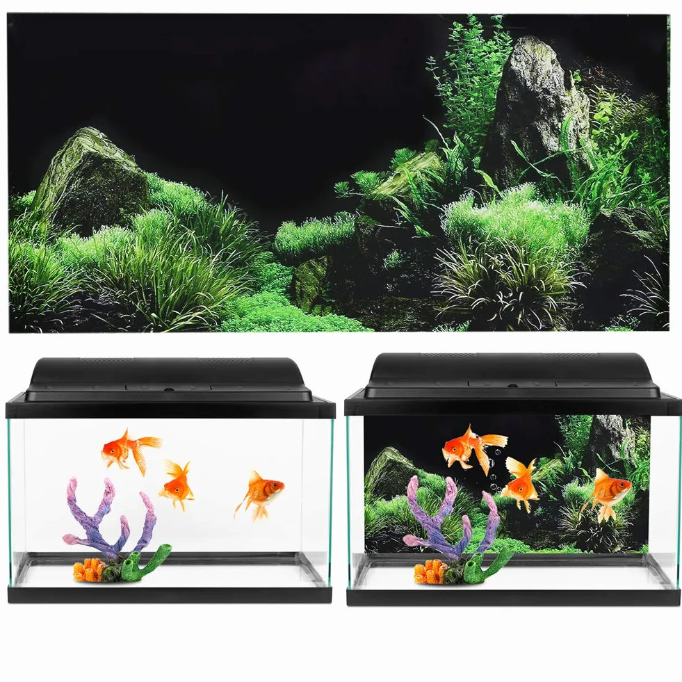 Naklejka do akwarium, 61 x 30 cm / 24 x 11,8 cala PCW podwodne tło samoprzylepny plakat tapeta 3D dno morskie woda trawa plakat tapeta dekoracja roślina wodna, malarstwo zbiornik, naklejka ścienna