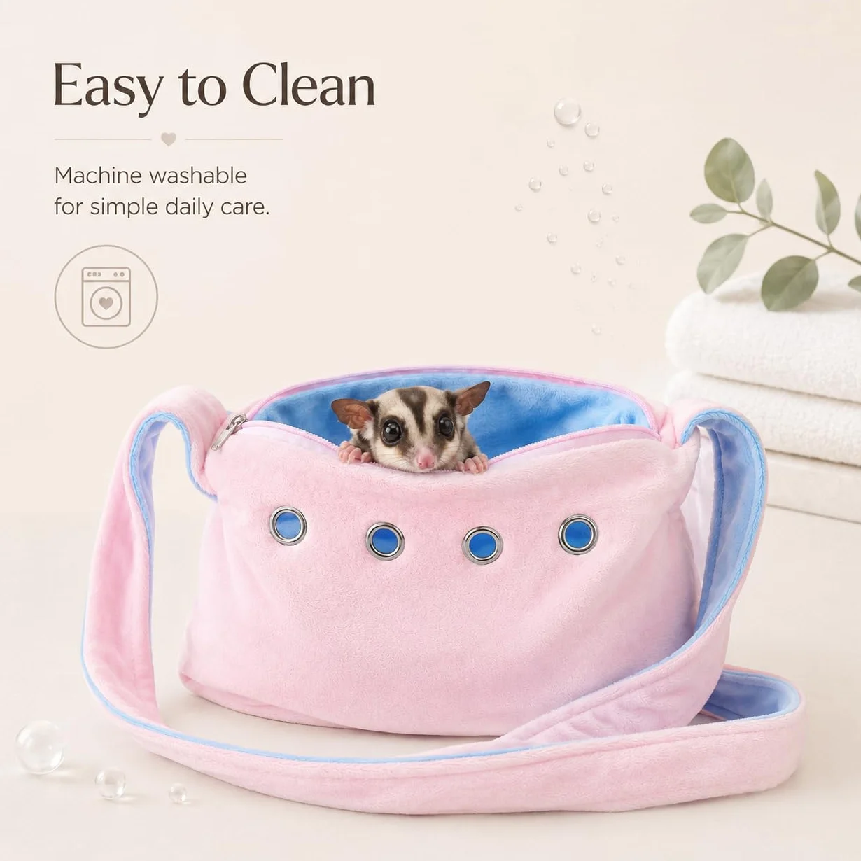 Meow&Woof Sugar Glider Torba klejąca, małe nosidełko dla zwierząt domowych, z paskiem, przytulanka, na szybowce, fretkę, szczura, jeża, chomika na zewnątrz, różowa