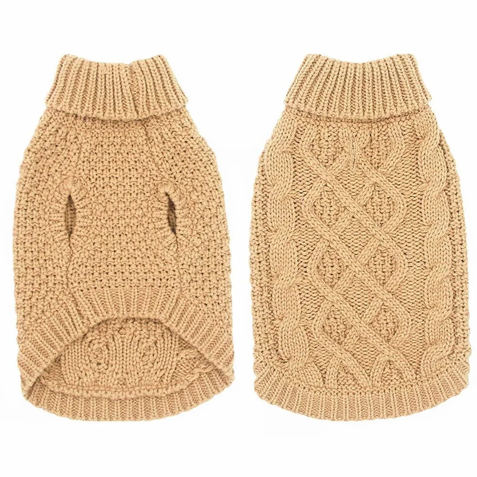 Mihachi Sweter dla psa z golfem, sweter dla psa, płaszcz zimowy, odzież klasyczna, dzianinowa odzież z otworem na smycz, na zimną pogodę