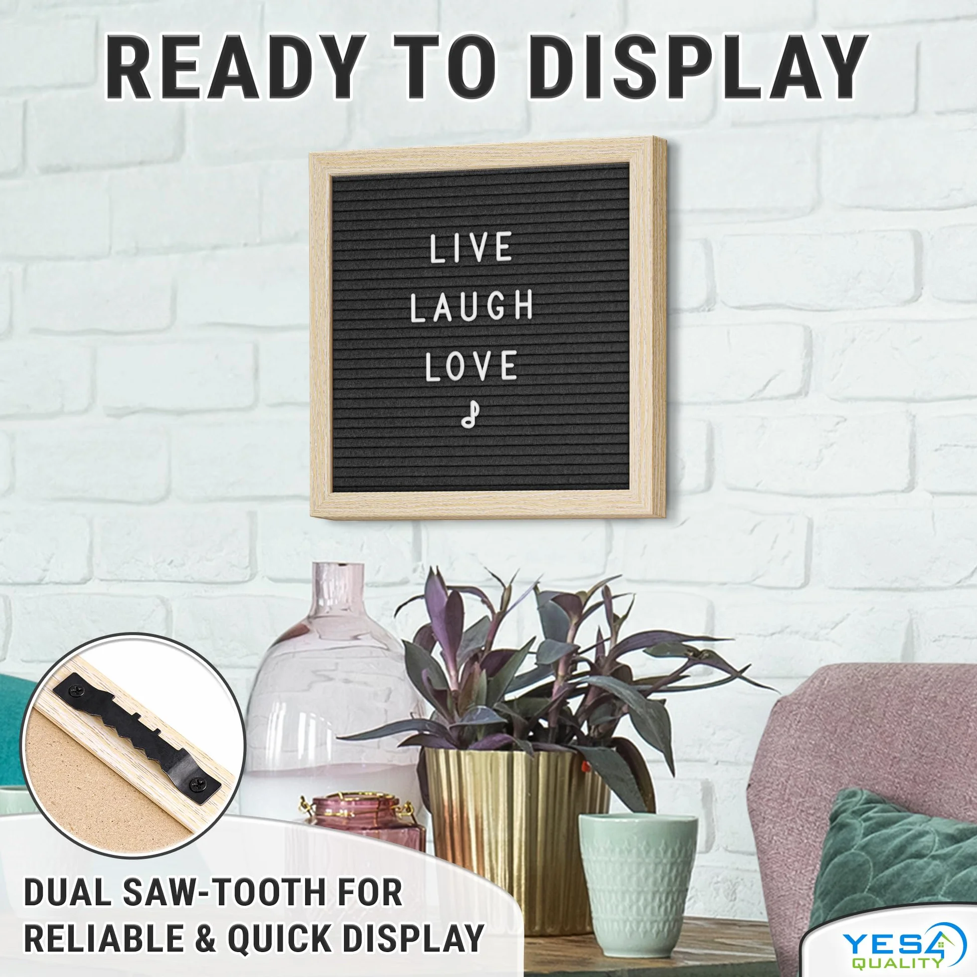 Felt Letter Board 25x25cm Black 170 Letters Numbers Emojis Customisable Message Letterboard Wooden Frame for Home