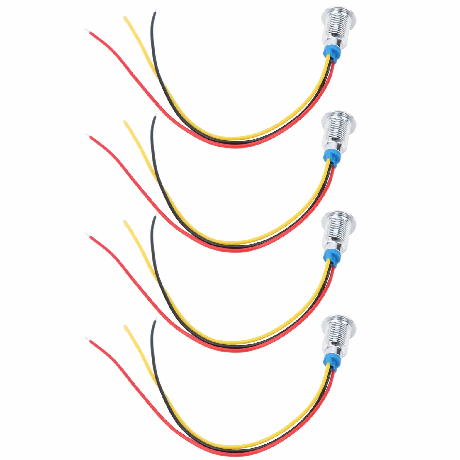 Zestaw 4 okrągłych diod LED 10 mm wstępnie przewodowe podwójne kolorowe wodoodporne światło kontrolne 12-24 V czerwone i żółte