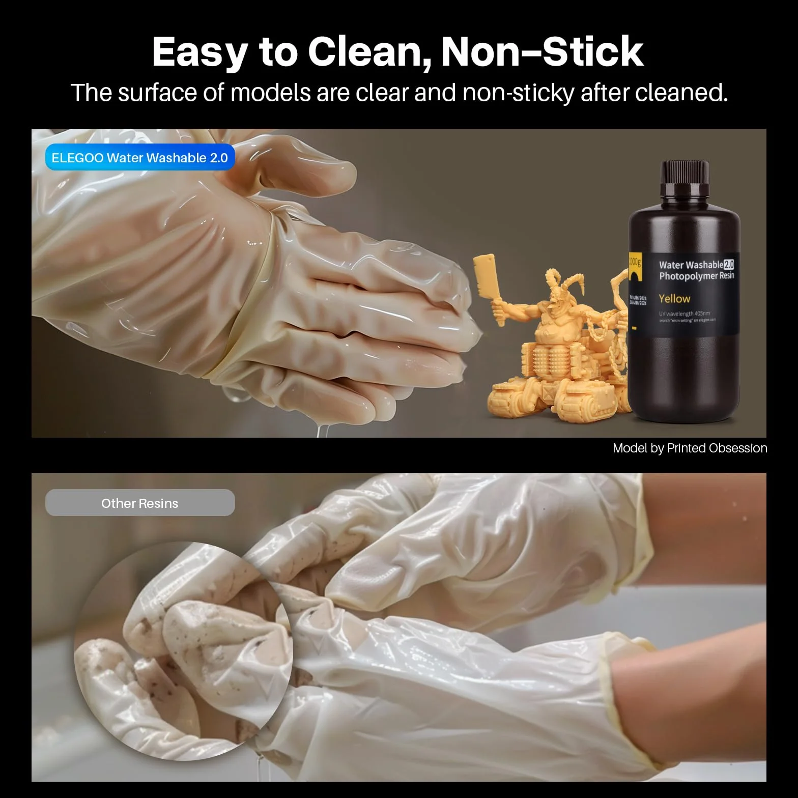 ELEGOO Water Washable 3D Printer Resin 2.0, Szybko Utwardzalna Żywica Fotopolimerowa do Drukarek LCD DLP SLA Resin, Płyn do Utwardzania UV 395-405 nm, Niski Skurcz, Wysoka Trwałość, 2000g Szary