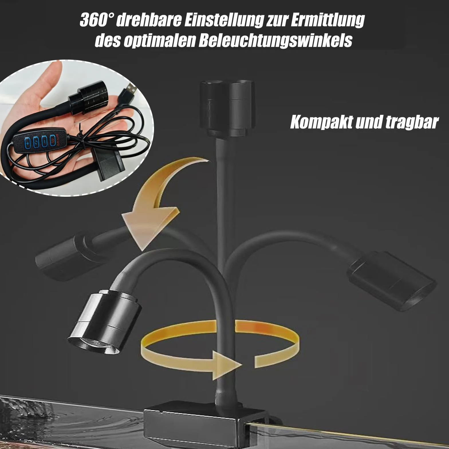 GERUI 3 W oświetlenie do akwarium, regulowane oświetlenie USB - poprawa wrażeń wizualnych, 3 kolory, regulowana długość ogniskowa