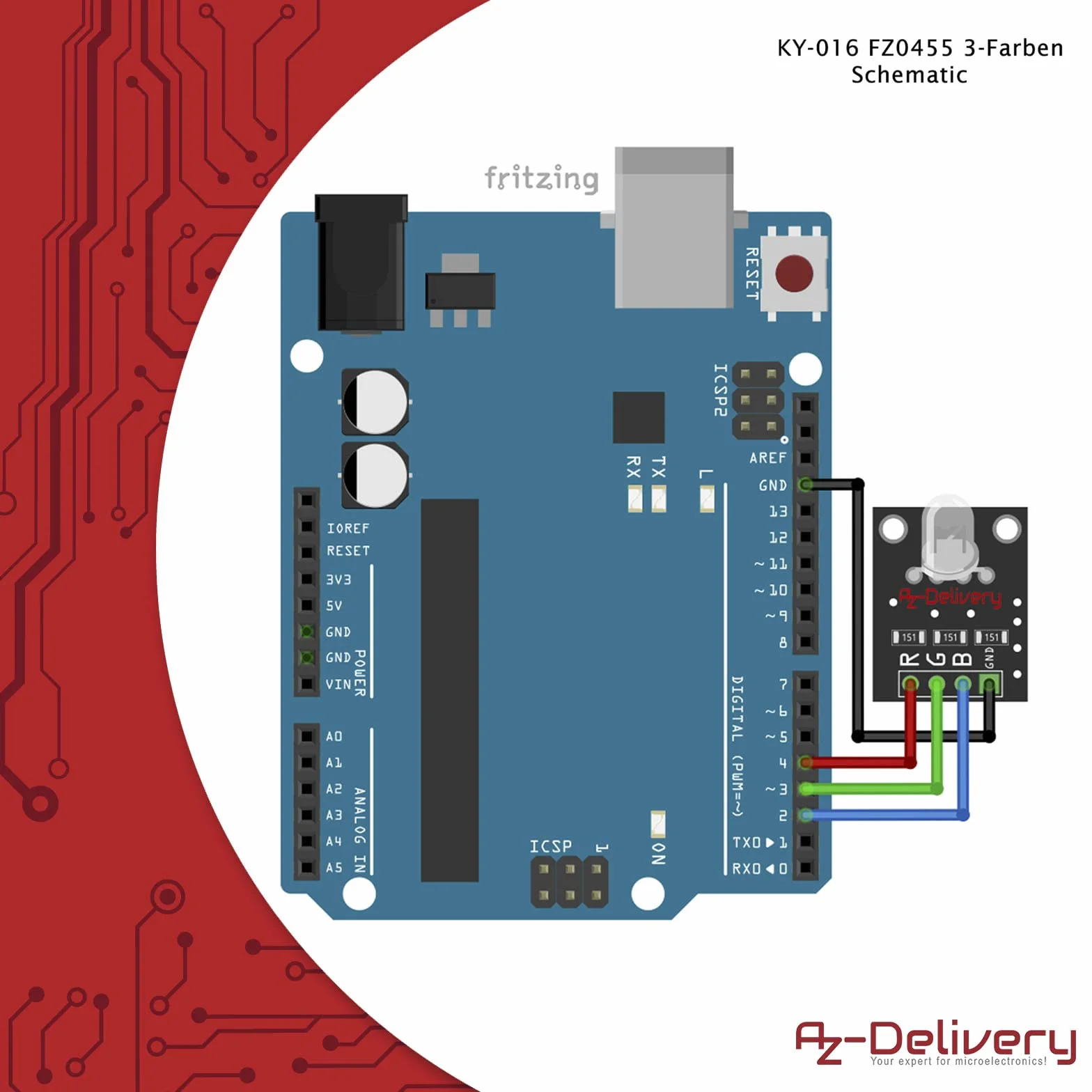 AZDelivery 3 x KY-016 FZ0455 3 Kolor RGB LED Moduł 3 kolor kompatybilny z Arduino i Raspberry Pi w tym e-Book!