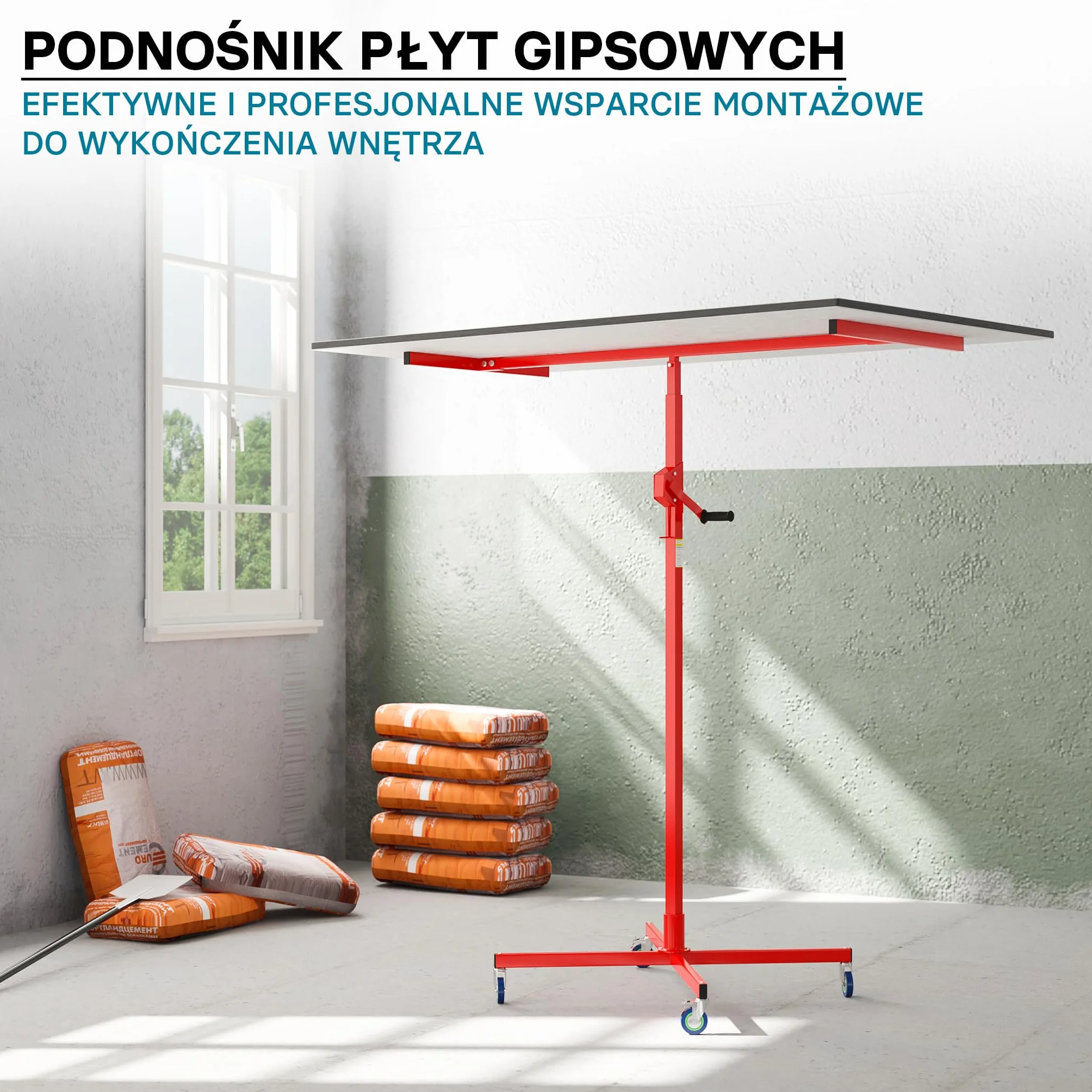 Podnośnik panelowy Wiltec 50 kg 190-330 cm 4 kółka hamulec postojowy