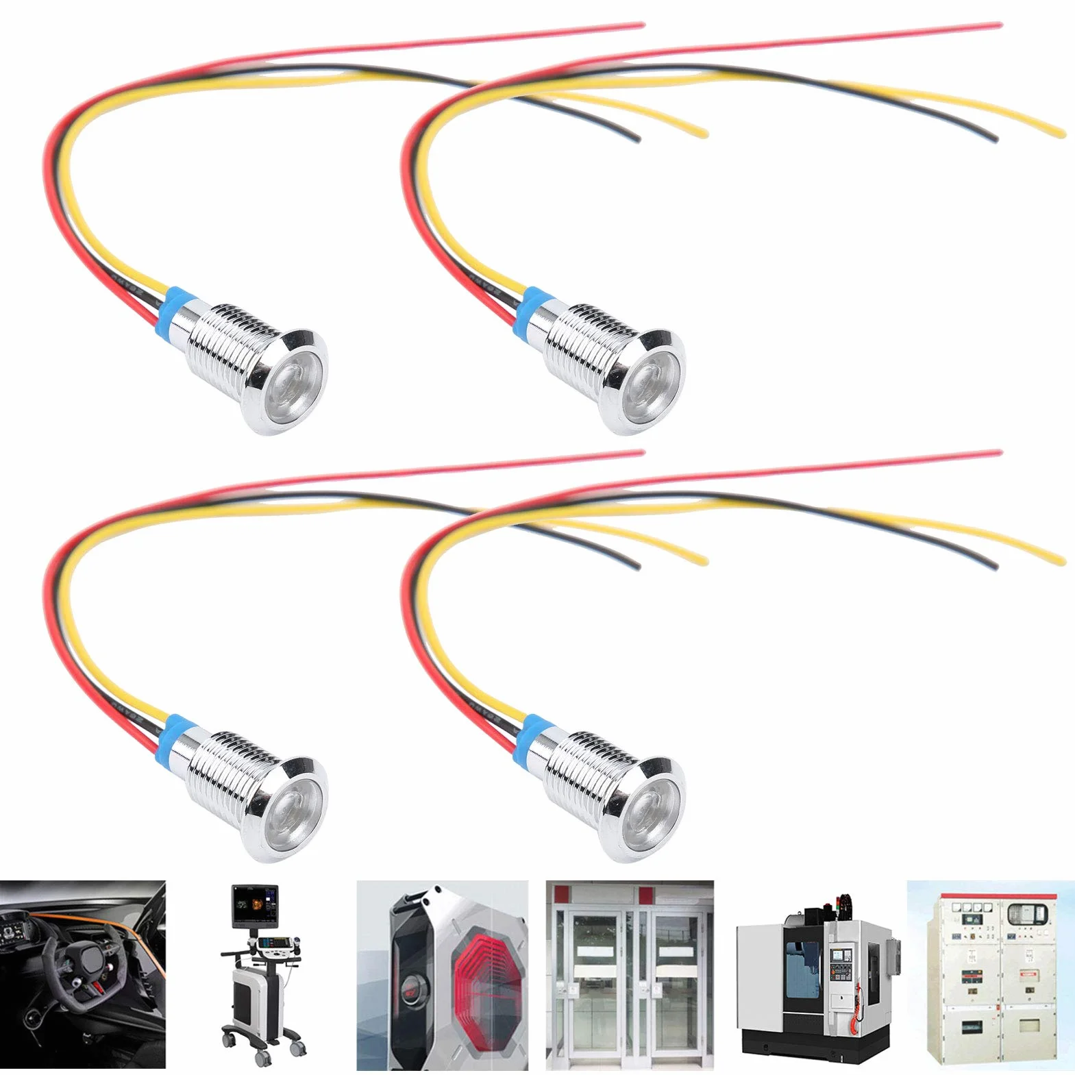 Zestaw 4 okrągłych diod LED 10 mm wstępnie przewodowe podwójne kolorowe wodoodporne światło kontrolne 12-24 V czerwone i żółte