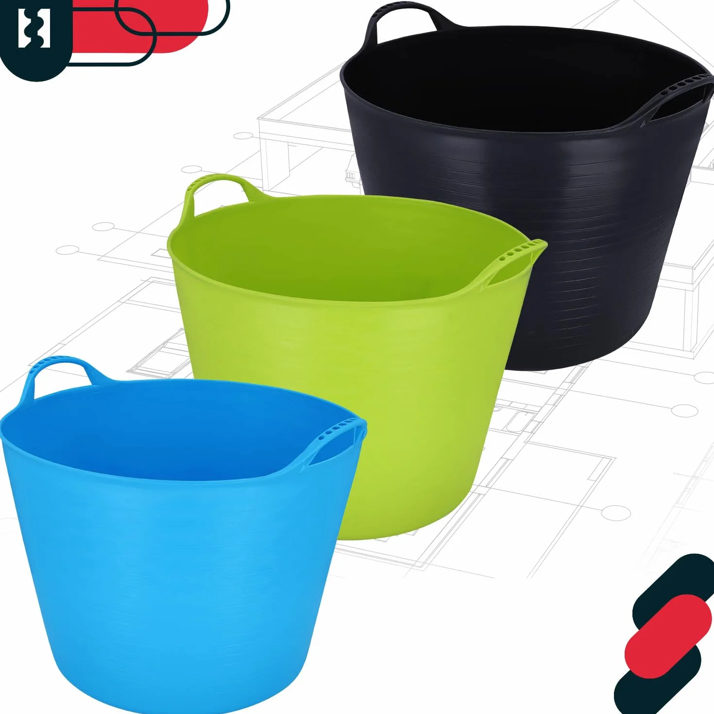 KOTARBAU® Elastyczny gumowy koryto 42 l, czarne, z uchwytami do noszenia, uniwersalny kosz ogrodowy