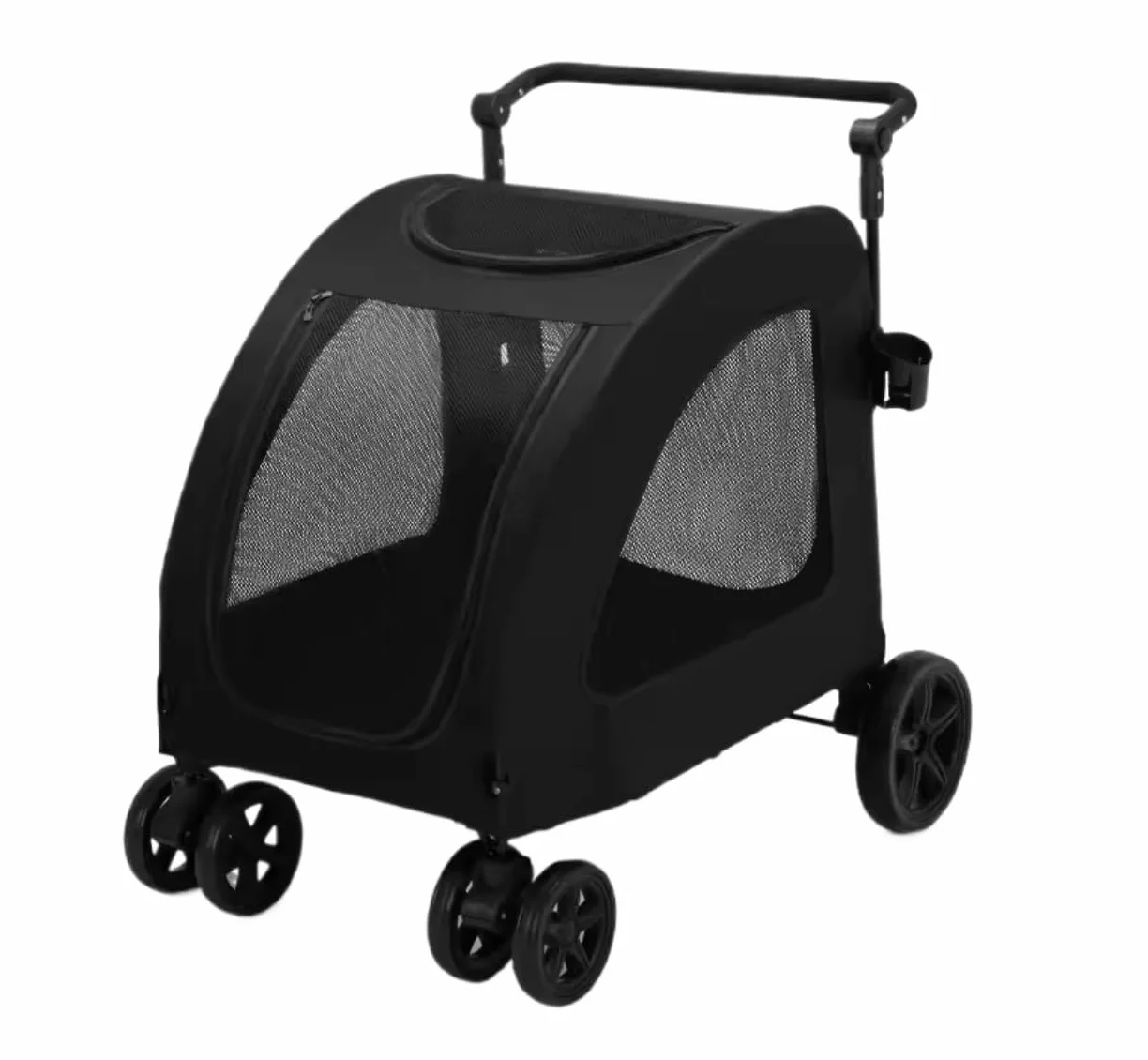 Wózek Dla Psów Kotów Zwierząt Plenerowy Składany Wózek Dla Psa Z 4 Kołami I Regulowanym Uchwytem Siateczki Skylight Kota Dużych Średnich Psów Kotów(Black)
