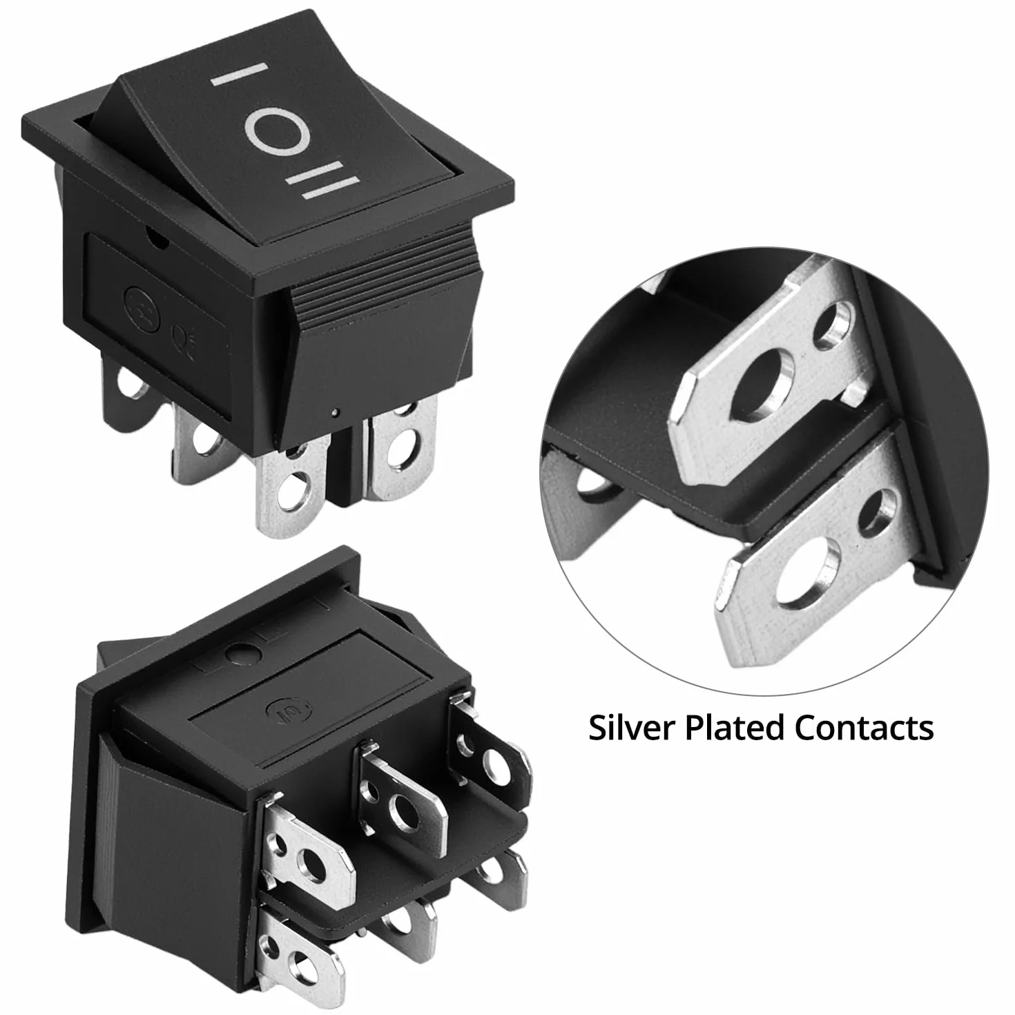 QWORK przełącznik Rocker ON-OFF-ON DPDT 6Pin 16A 250VAC czarny