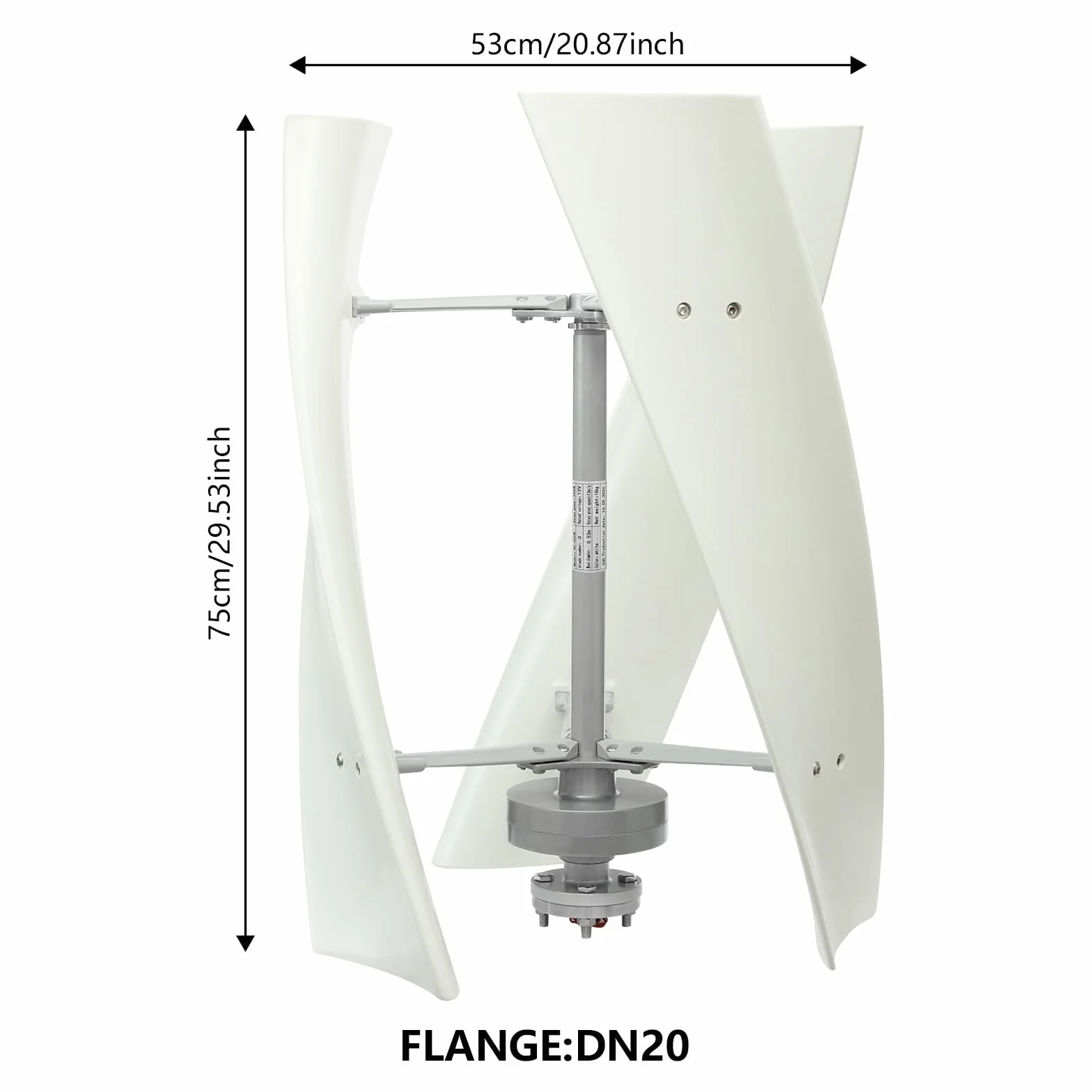 Pionowa turbina wiatrowa 100 W, z inteligentnym mikroprocesorem i automatyczną funkcją hamowania, IP67, cicha praca (3 otwory kołnierzowe, 12 V)