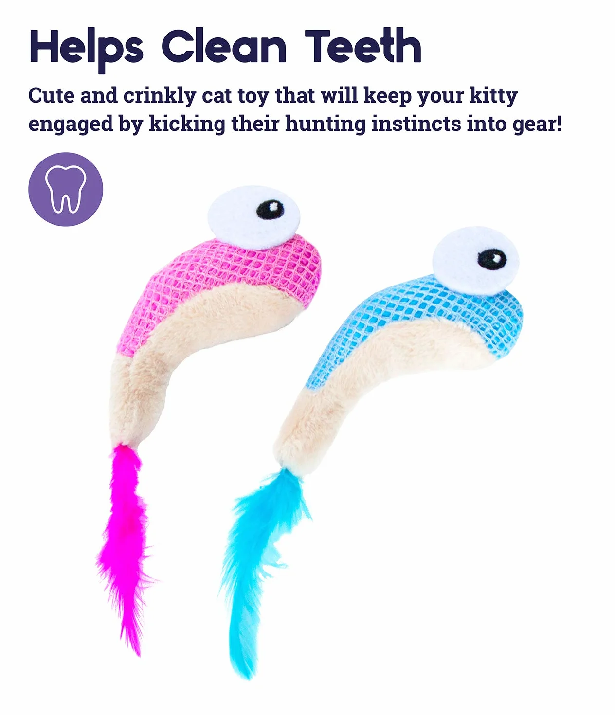 Petstages Dental Shrimpies - Gryzak dla kota - z kocimiętką - dba o zdrowe zęby - wielobarwna - 2-pak