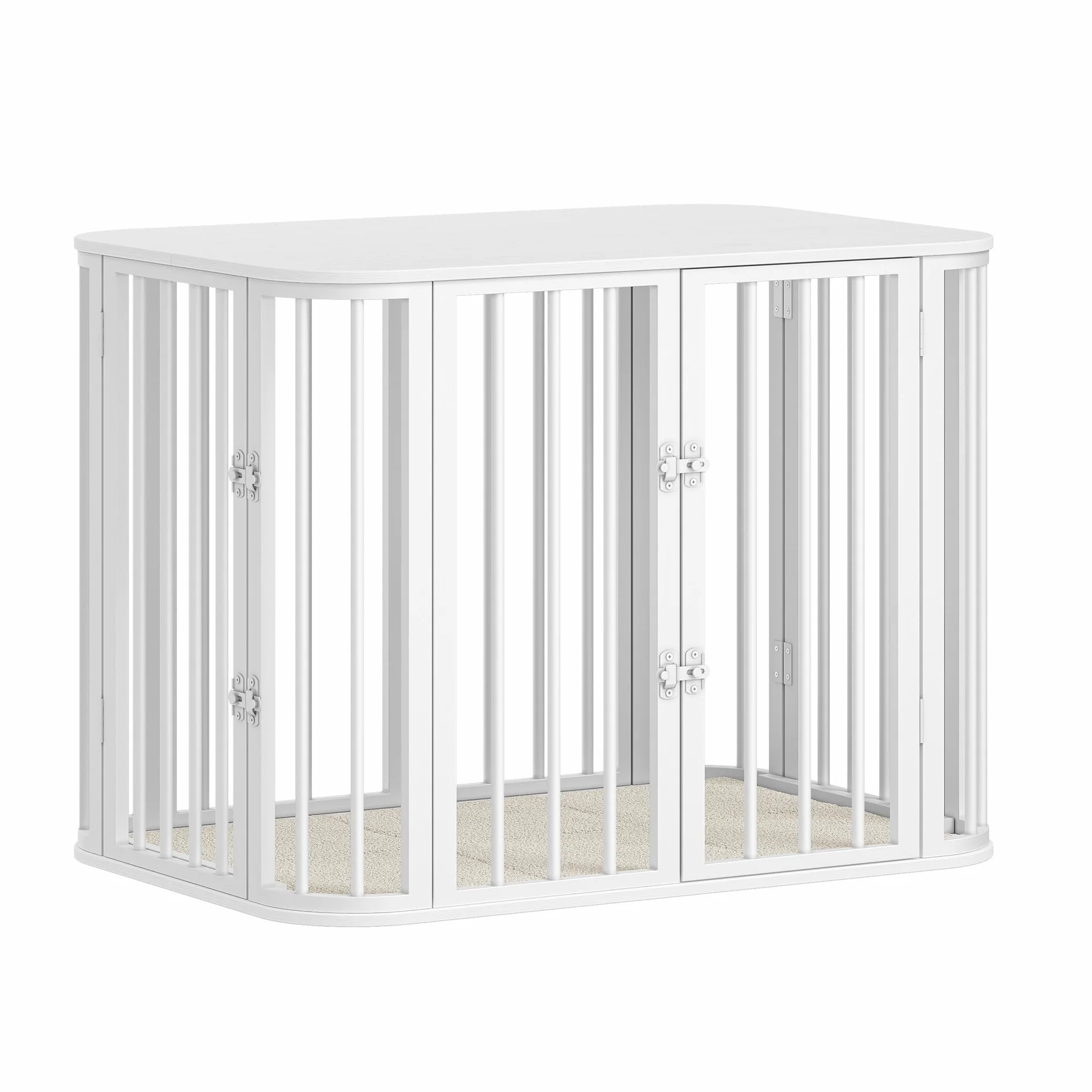 Hzuaneri Mebel klatka dla psa, klatka dla psa do użytku wewnętrznego z poduszką, nowoczesny design z trzema drzwiami, stolik pomocniczy z drewna, nadaje się dla małych i średnich psów, 80 x 55 x 61,5
