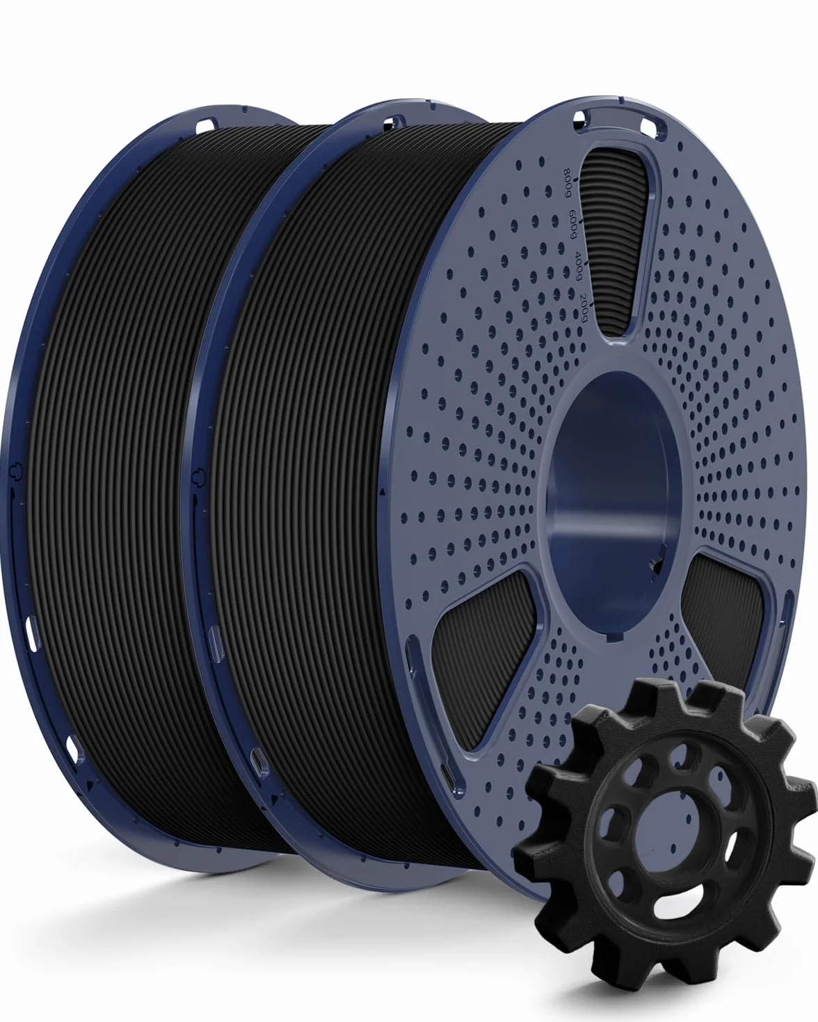 SUNLU 2 kg szybkiego filamentu PETG 3D, wysoka prędkość 30-600 mm/s filament do drukarki 3D 1,75 mm ± 0,02 mm, 1 kg cewki wielokrotnego użytku, łącznie 2 kg (czarny + czarny)