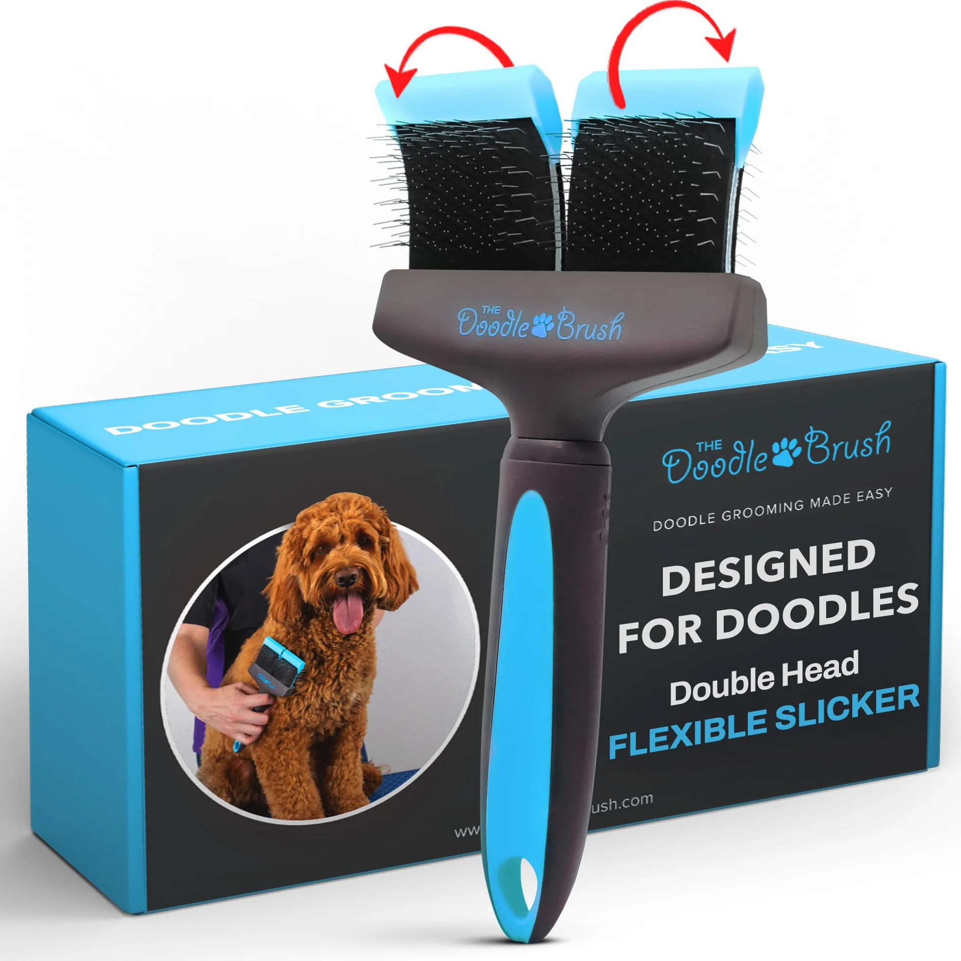 The Doodle Brush Delikatna Szczotka do Psa, Podwójna Glowica | Duza Szczotka dla Zwierzat, Elastyczna Glowica, Metalowe Igly, Rozplatuje Koltuny, Do Kreconej Siersci, Goldendoodle