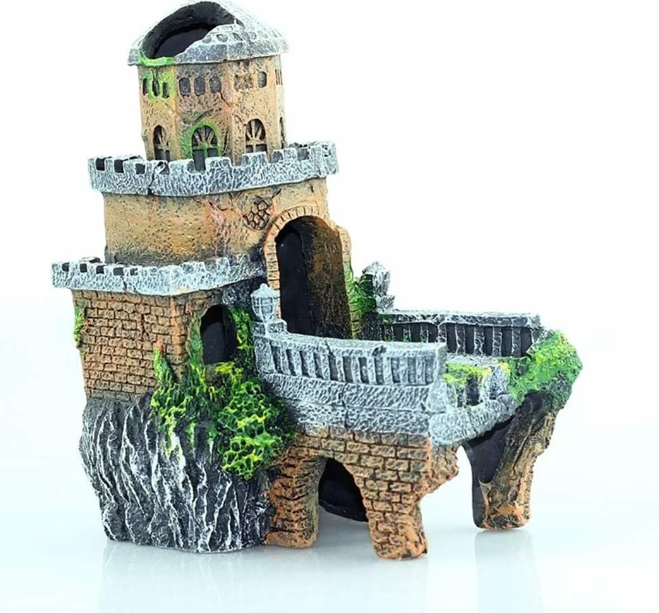 Akcesoria do akwarium, Dekoracje akwariów, dekoracje akwarium, krajobraz ruin zamku z żywicy odpowiednie dla biznesu (kolor: malowany, rozmiar: 18x12x20cm)