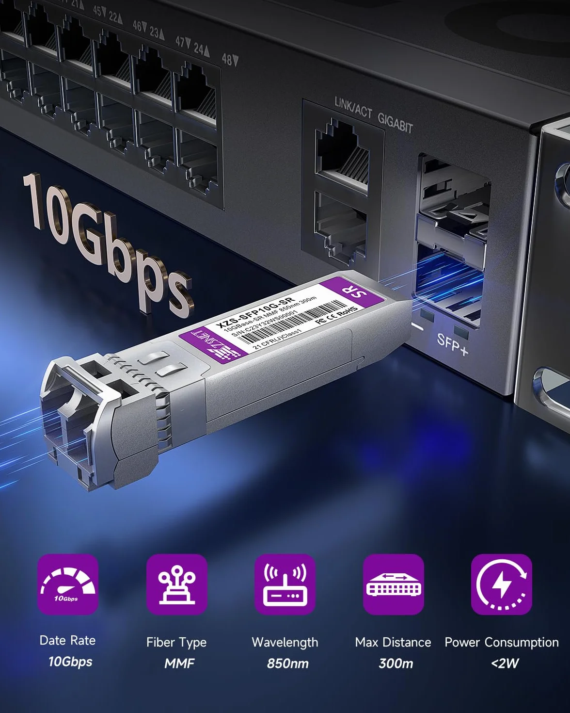 Transceiver 10GBASE-SR SFP+, wielomodowy moduł światłowodowy 10G SFP+ do LC, kompatybilny z Cisco SFP-10G-SR, Ubiquiti UniFi UF-MM-10G, Mikrotik S+85DLC03D, Meraki, Netgear, D-Link i innymi, 2