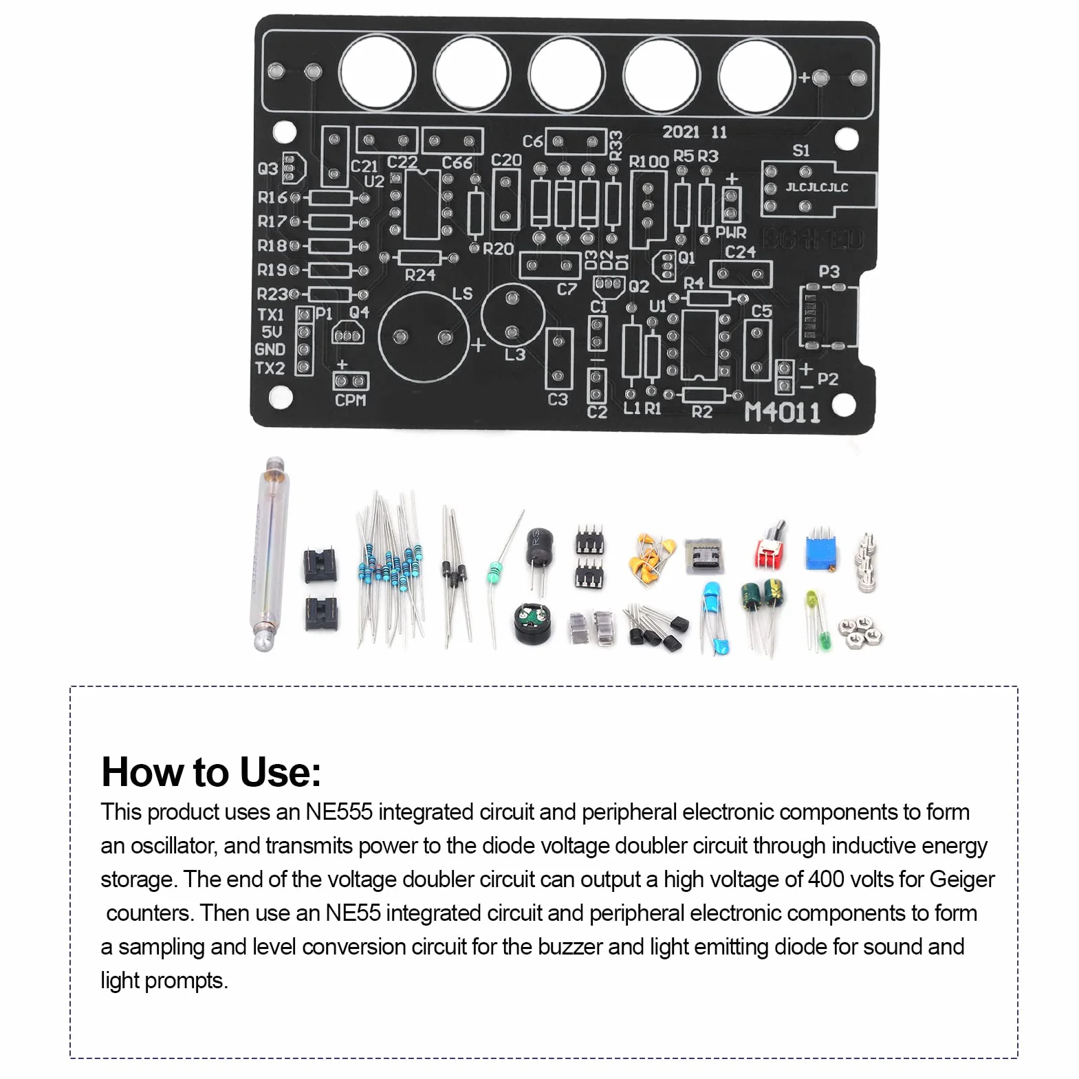 M4011 Niezmontowany DIY Zestaw Części Licznika Geigera Moduł Detektora Promieniowania Jądrowego Promienie Rentgenowskie Promienie γ Promienie β