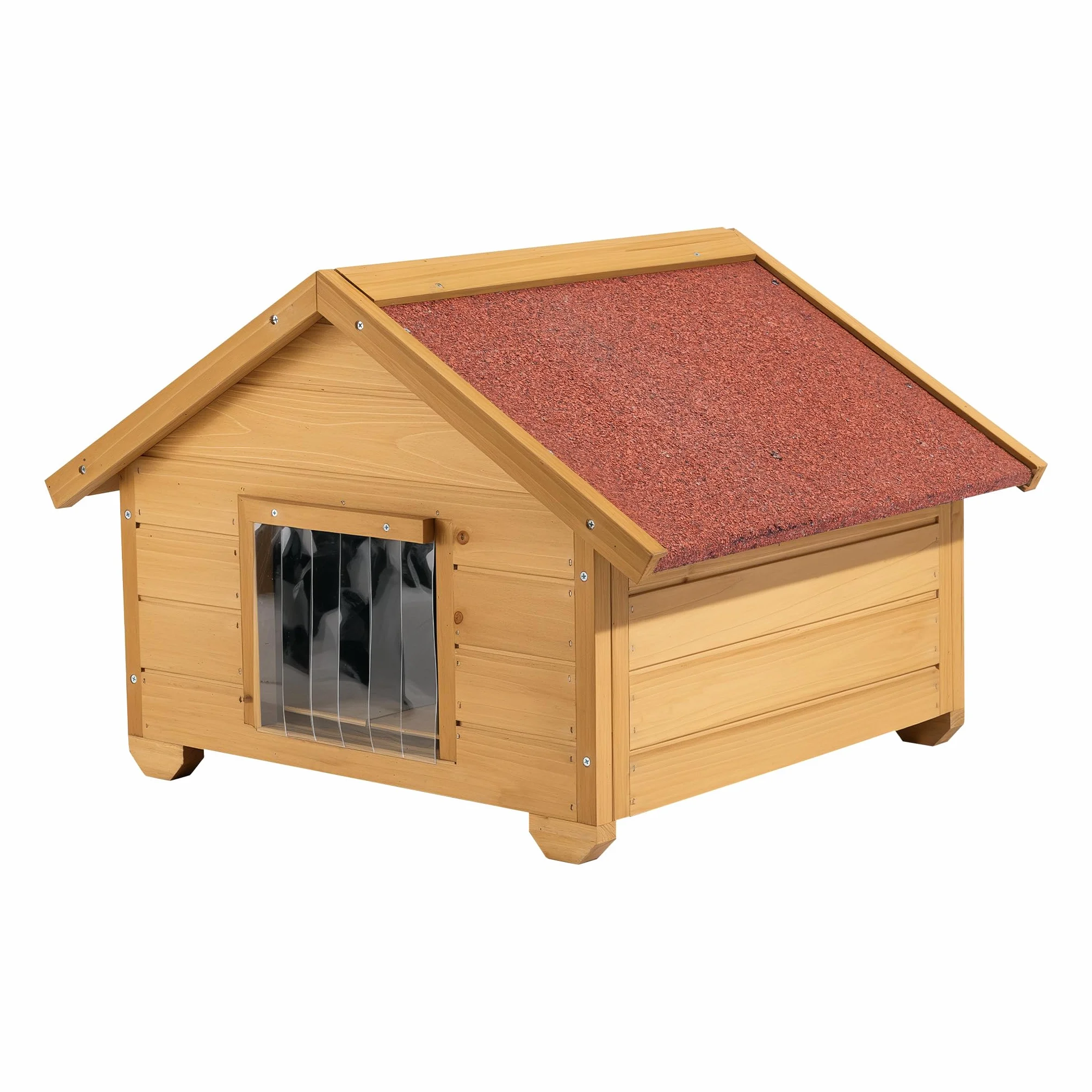Wiltec mały domek dla kota 68 x 53 x 47 cm wykonany z drewna, domek dla kota do ogrodu lub na taras, kuweta izolowana, odporna na warunki atmosferyczne, jaskinia dla kota