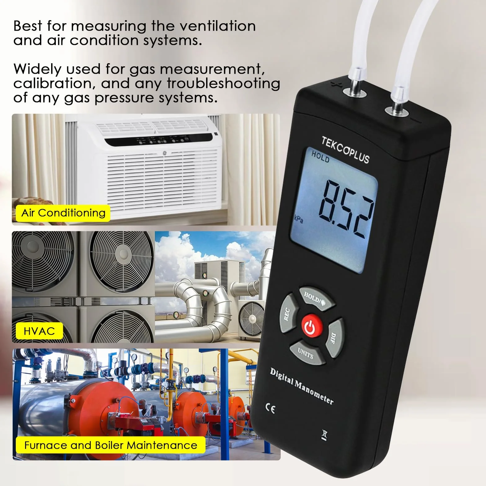 Cyfrowy manometr HVAC 13,78 kPa 2PSI 11 jednostek podświetlenie tester ciśnienia różnicowego