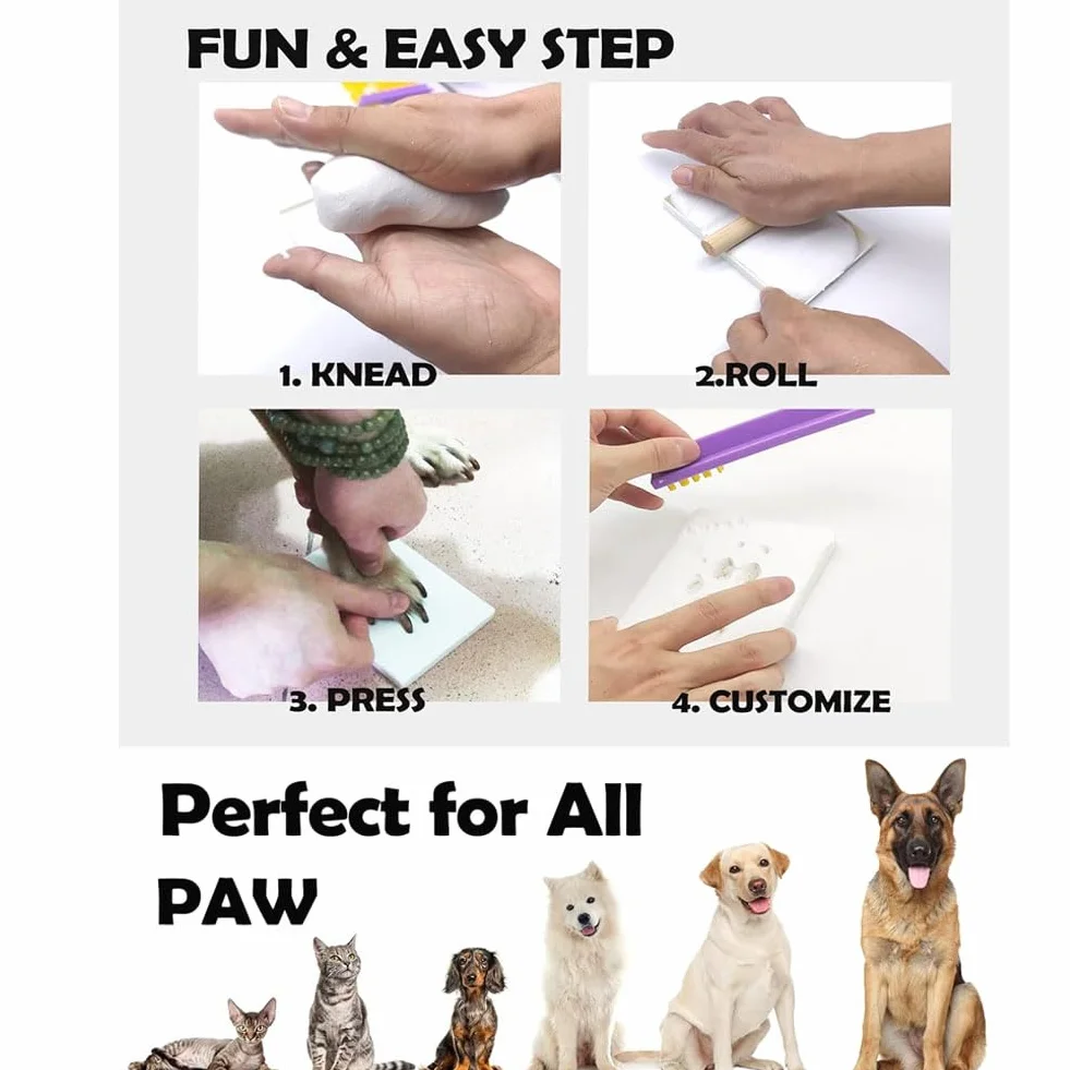 Zestaw do odciski łap, pies i kot, zestaw "zrób to sam", drewniana ramka na zdjęcia 3D, odcisk łapy dla psów lub kotów, ramka na zdjęcia (czarna)