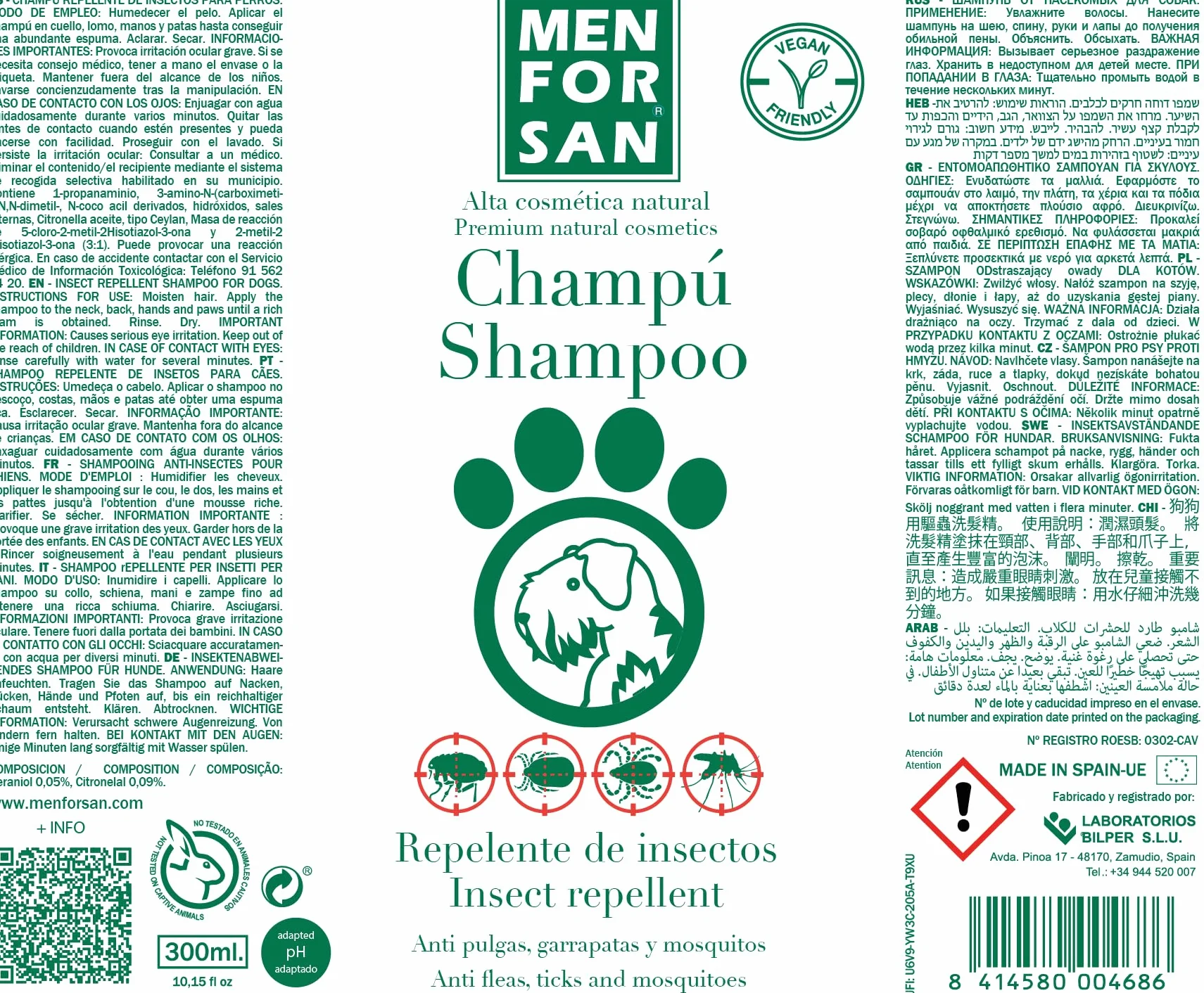 MENFORSAN Szampon odstraszający owady i pchły dla psów 300ml z naturalnym składnikiem Citronella