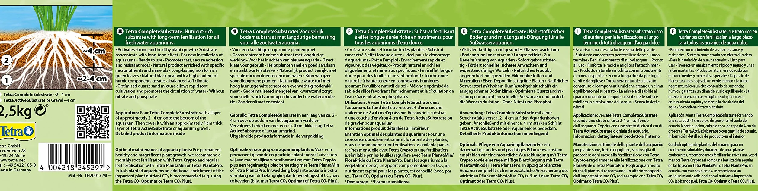 Tetra Complete Substrate – bogaty w składniki odżywcze podłoże z długotrwałym nawozem dla zdrowych roślin, do nowego wyposażenia akwarium (warstwa substratu pod żwirem), wiadro 2,5 kg