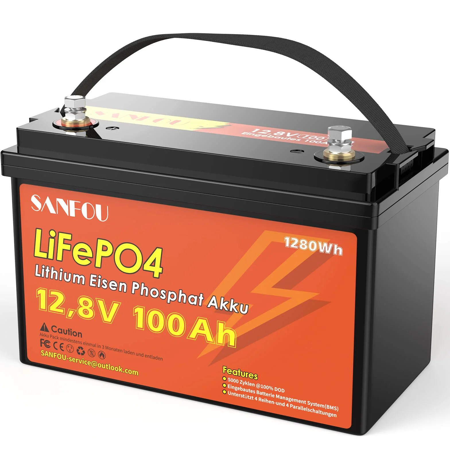 Akumulator LiFePO4 12 V 100 Ah, akumulator litowy 1280 Wh z 100 A BMS, akumulator samochodowy 5000-15000 cykli, obsługuje 4S4P, idealny jako źródło zasilania do kamperów kempingowych