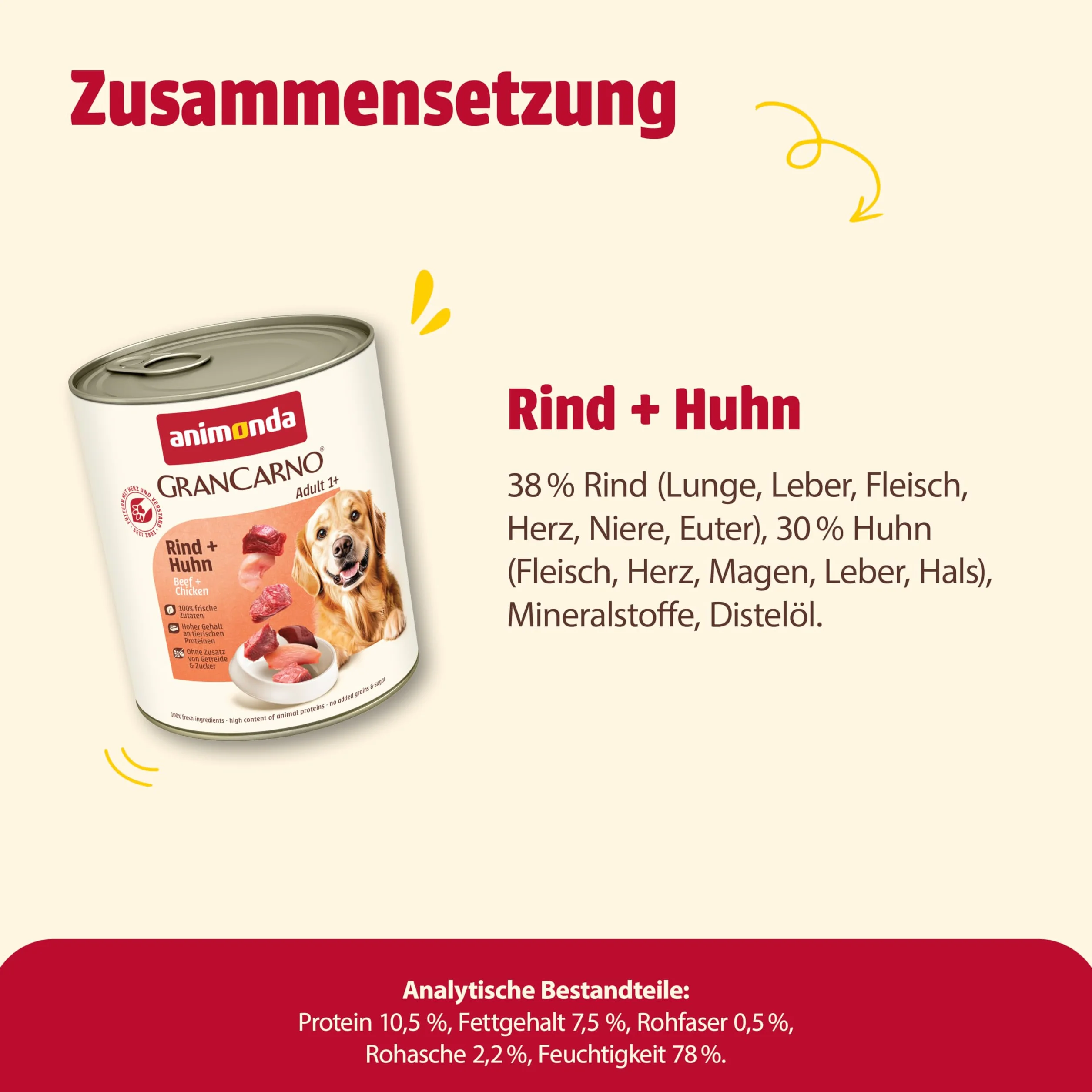 Animonda GranCarno 82741 Mokra Karma z Kurczakiem i Wołowiną dla Dorosłych Psów, 6 x 800 g
