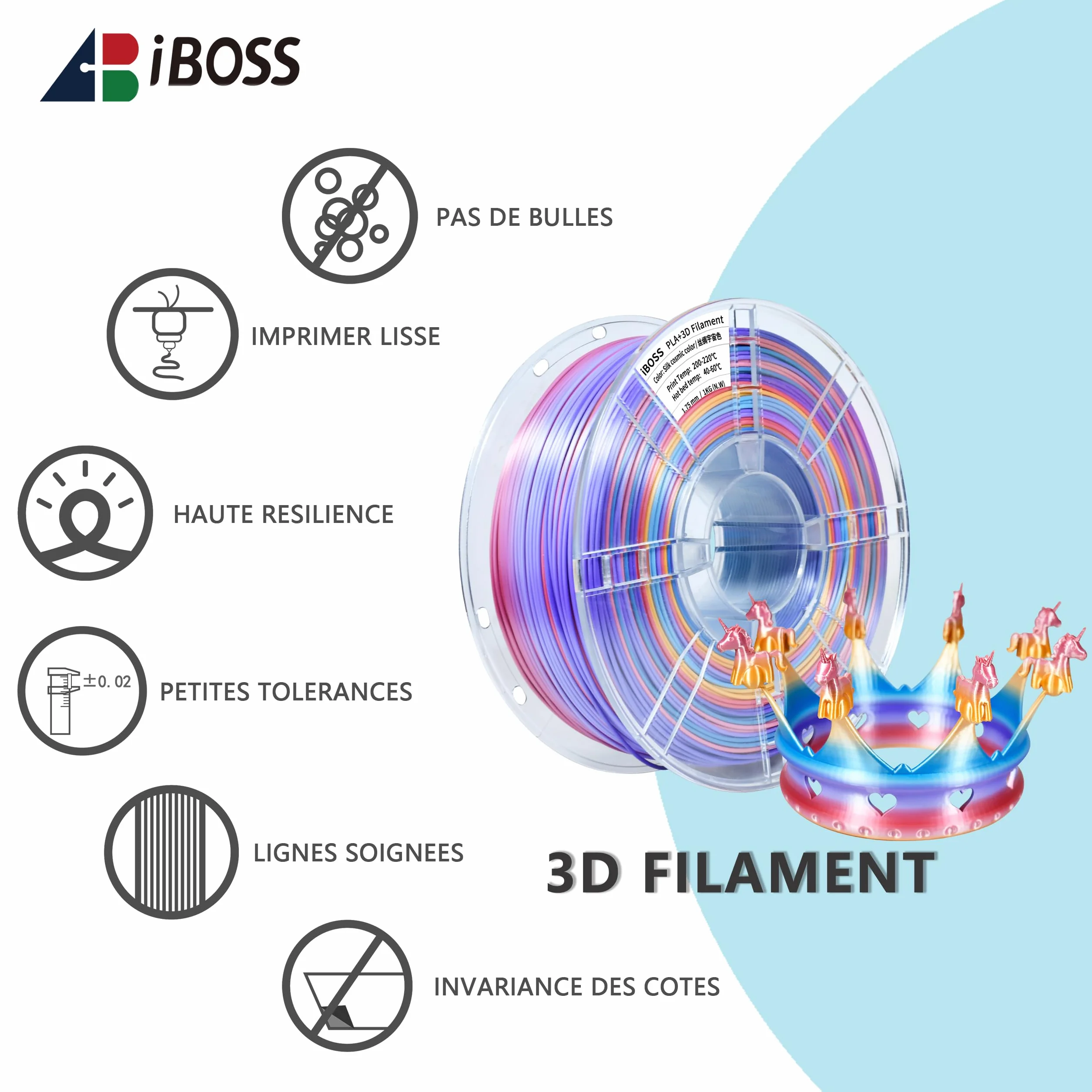 iBOSS PLA+ Filament 1,75 mm tęczowy 1 kg do drukarki 3D