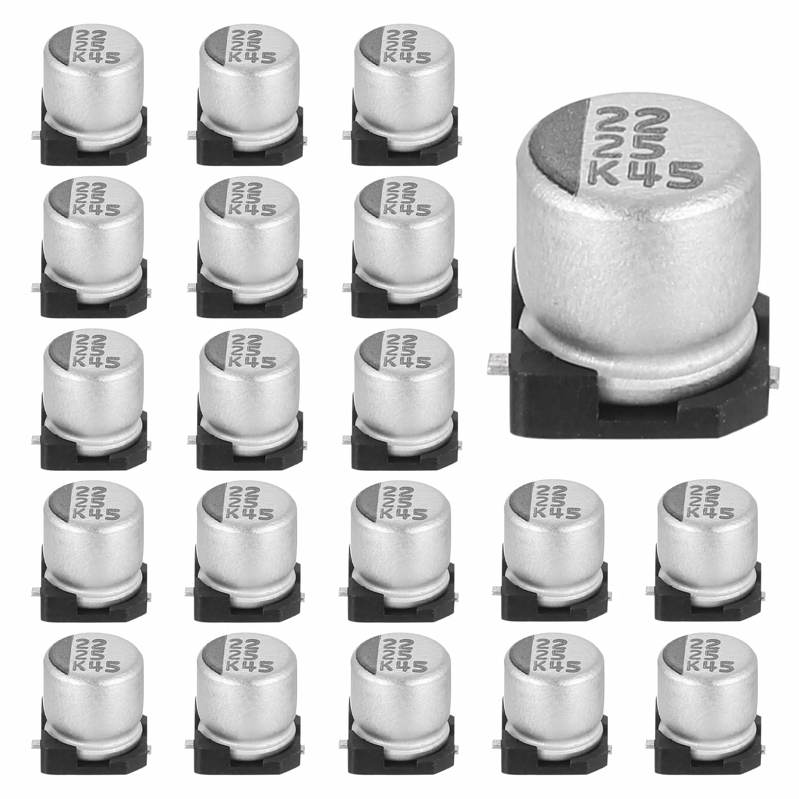 QUARKZMAN 22uF 25V Aluminiowe kondensatory elektrolityczne, kondensator elektrolityczny o niskiej impedancji do montażu powierzchniowego do obwodów telewizyjnych Projekty komputerowe, 5 x 5,4 mm, 20