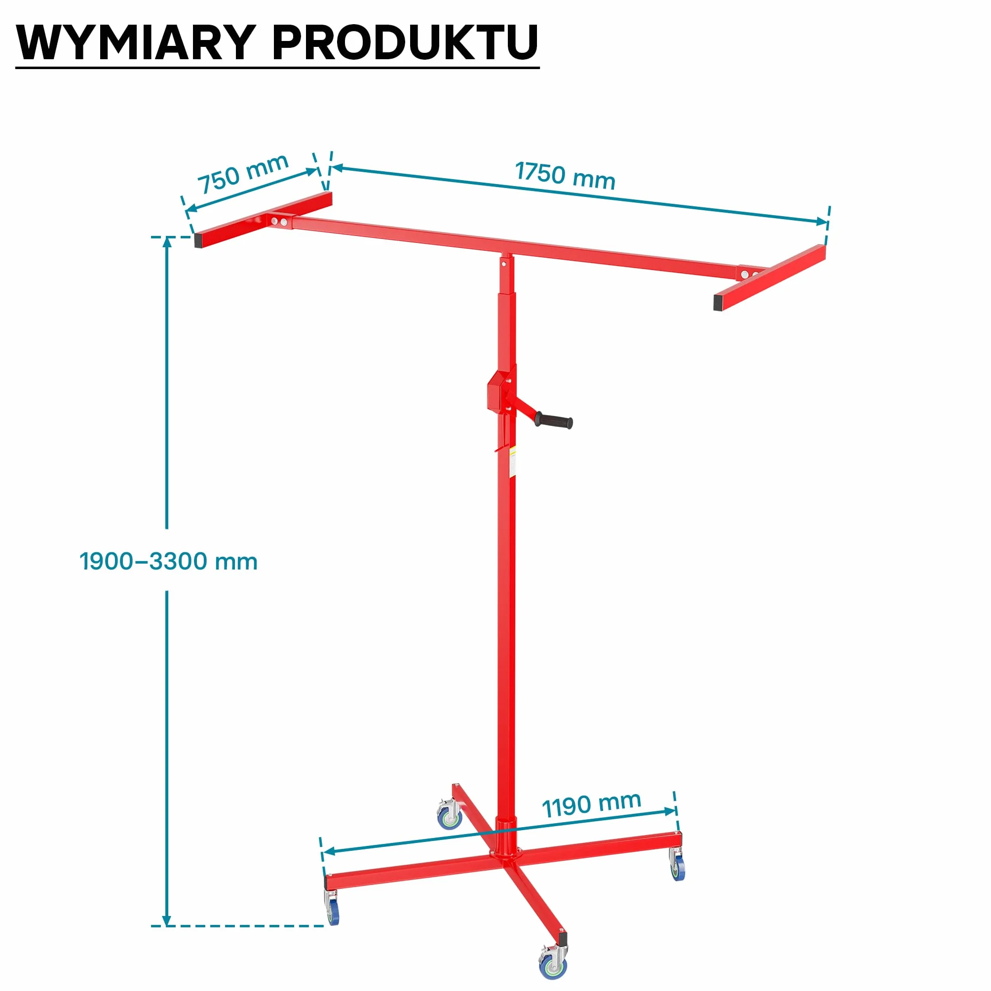 Podnośnik panelowy Wiltec 50 kg 190-330 cm 4 kółka hamulec postojowy