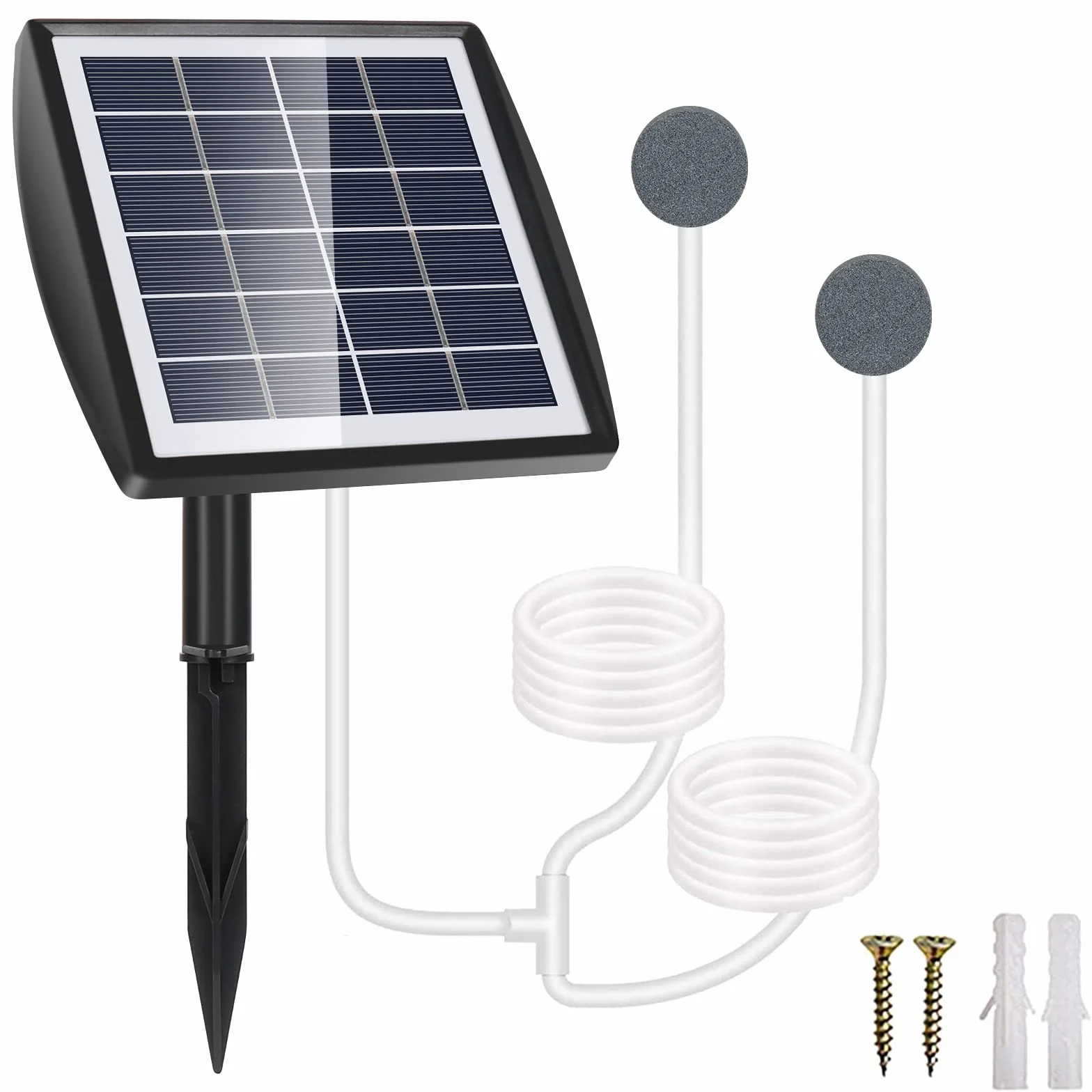 Pompa solarna do akwarium, natleniacz, GuKKK Outdoor Pool Pond Air Oxygen Pump, napowietrzacz z rurką tlenową do akwarium i kamieniem bąbelkowym