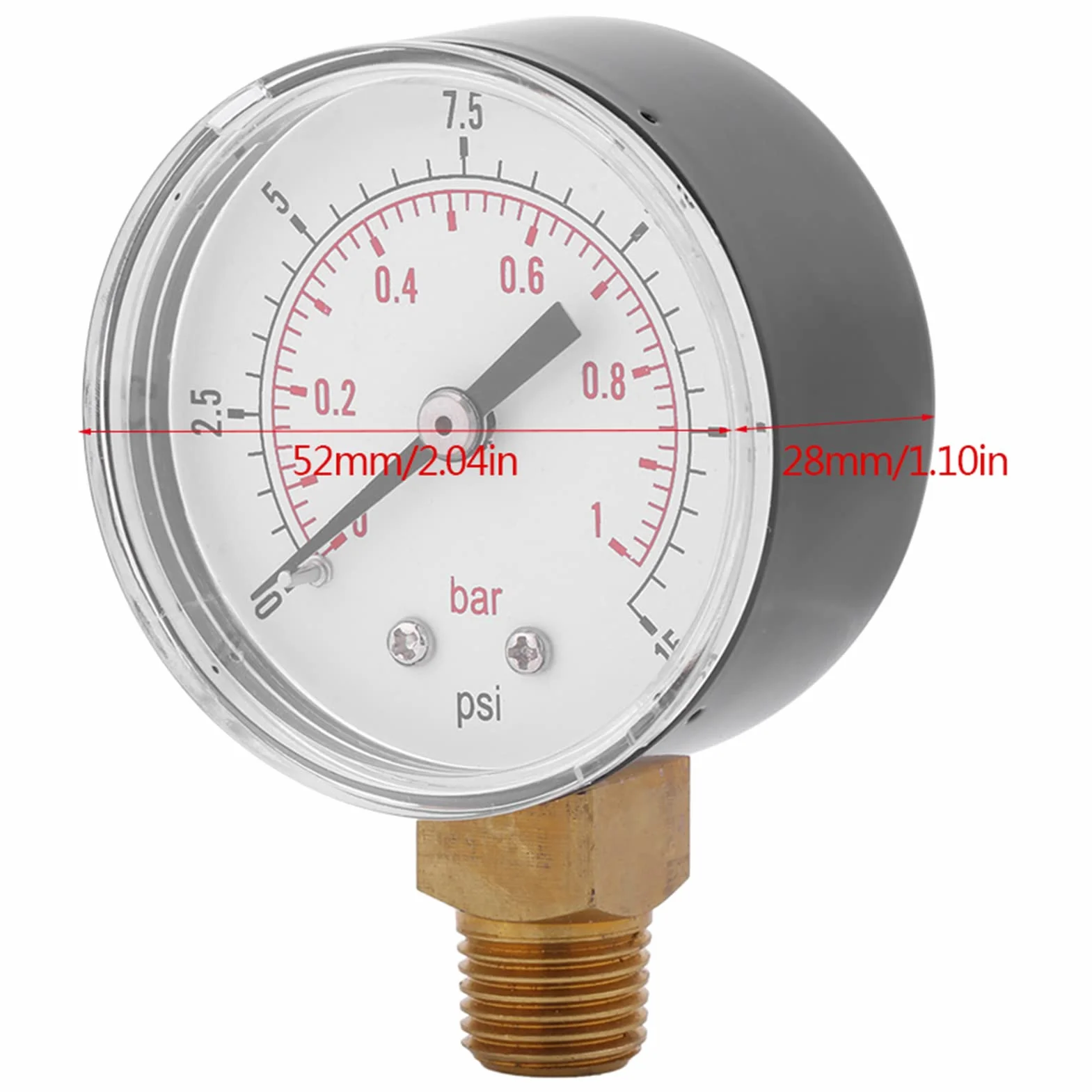 2 szt. Manometr Gwintowy BSPT 0 do 15 Psi (0 do 1 bar) Manometr z podwójną skalą Mini Manometr Niskiego Ciśnienia do Powietrza, Wody i Oleju