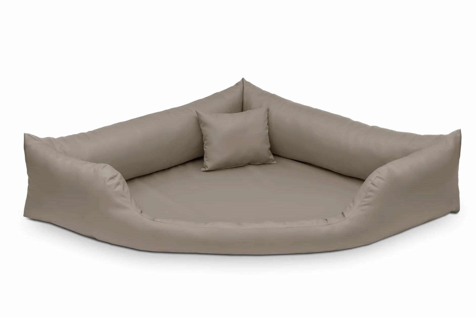 Juelle Legowisko dla Psa ze Sztucznej Skóry, Narożne Legowisko dla Średnich i Dużych Psów, Puszysta Poduszka dla psa, Legowisko w kształcie Sofy Gabi M-XXL (120x120 cm, Brudny Beżowy)