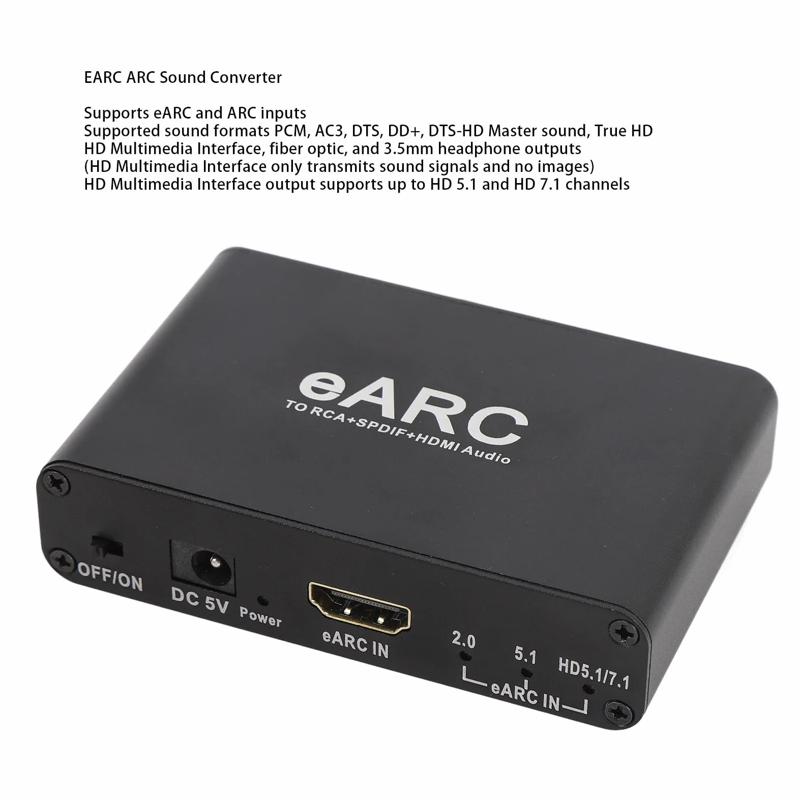 Ekstraktor Dźwięku EARC ARC, Ekstraktor Dźwięku HDMI ARC, Interfejs Multimedialny HD, Wyjście Optyczne 3,5 Mm, Adapter Multimedialny HD do Wzmacniacza Głośników HDTV