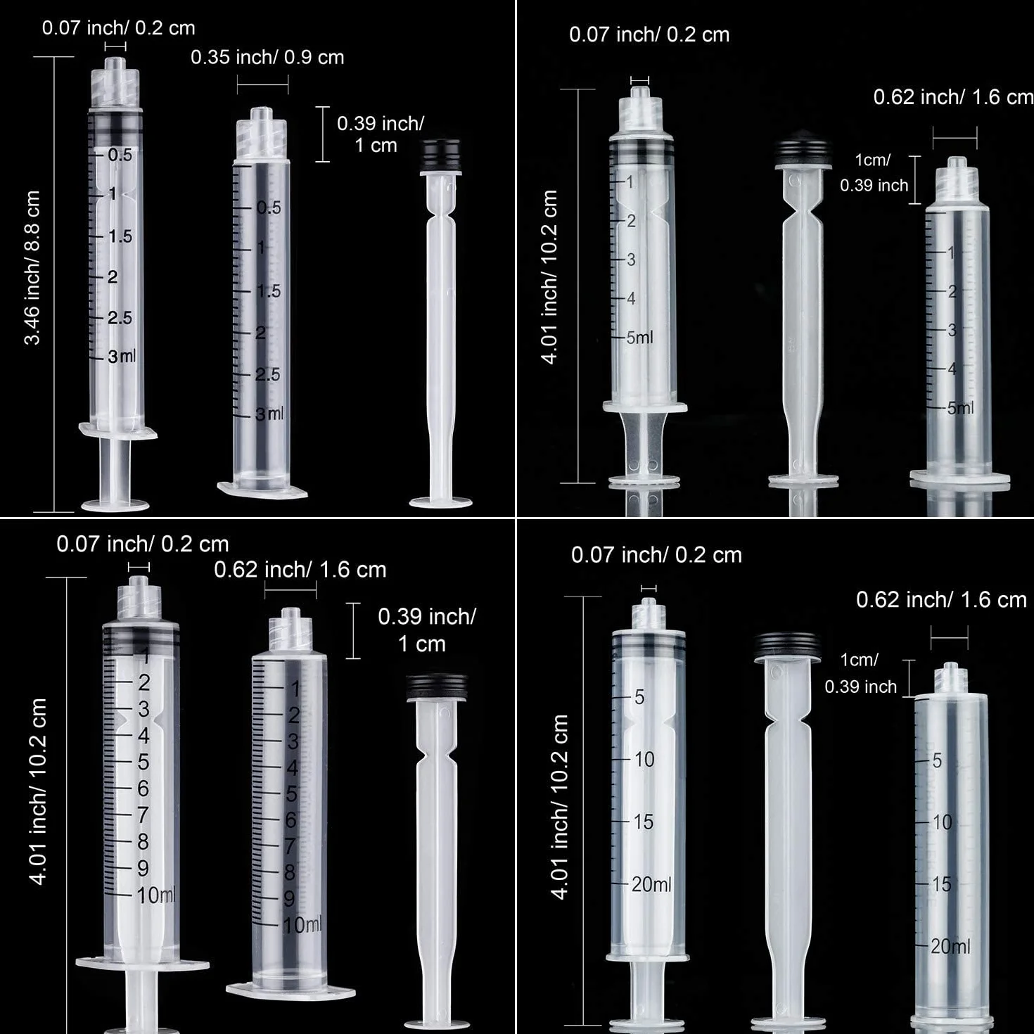 Syringes with Blunt Tip Needles 52 Pcs 3ml 5ml 10ml 20ml 14ga 20ga 21ga 23ga for Refilling Liquids